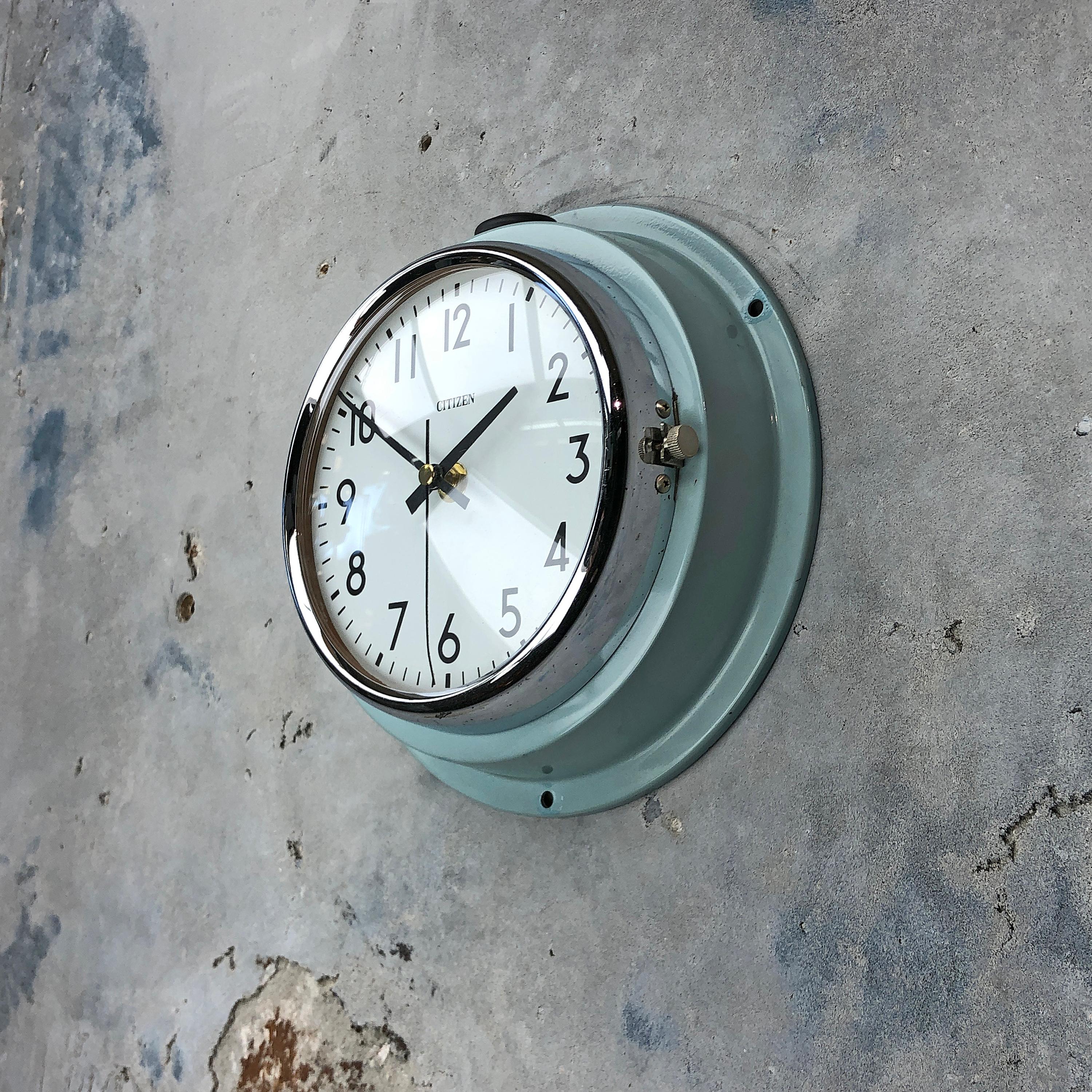 Late 20th Century 1980s Citizen Japanese Blue Steel Retro Vintage Industrial Antique Quartz Clock