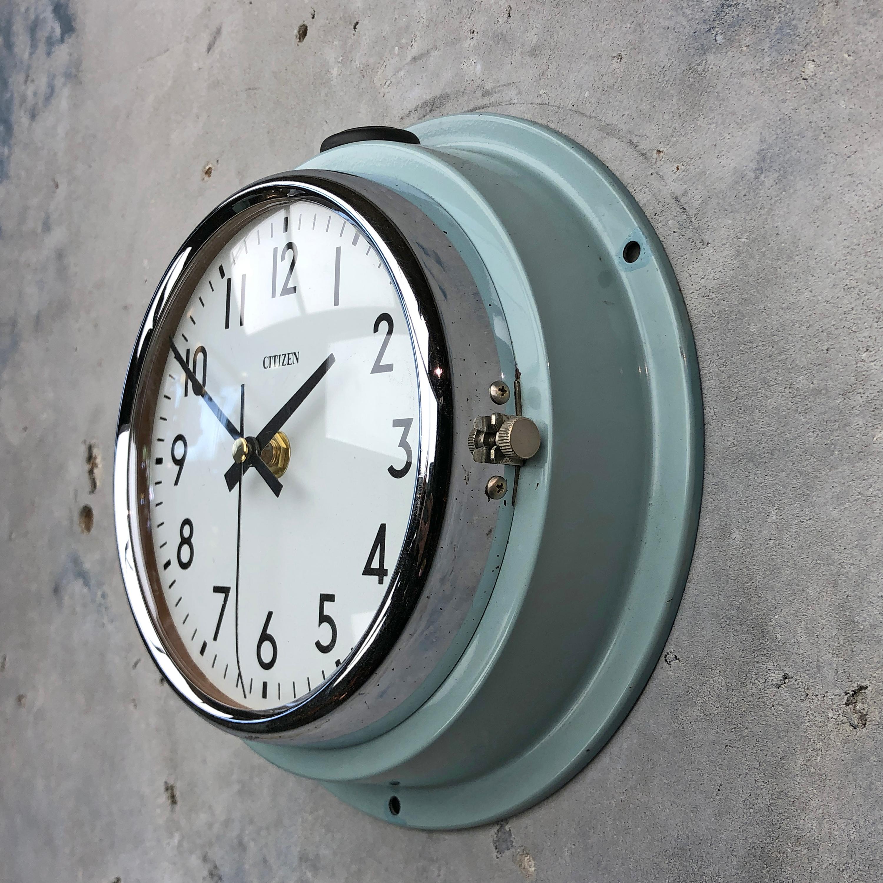 1980s Citizen Japanese Blue Steel Retro Vintage Industrial Antique Quartz Clock For Sale 4