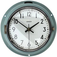 1980s Citizen Japanese Blue Steel Retro Vintage Industrial Antique Quartz Clock