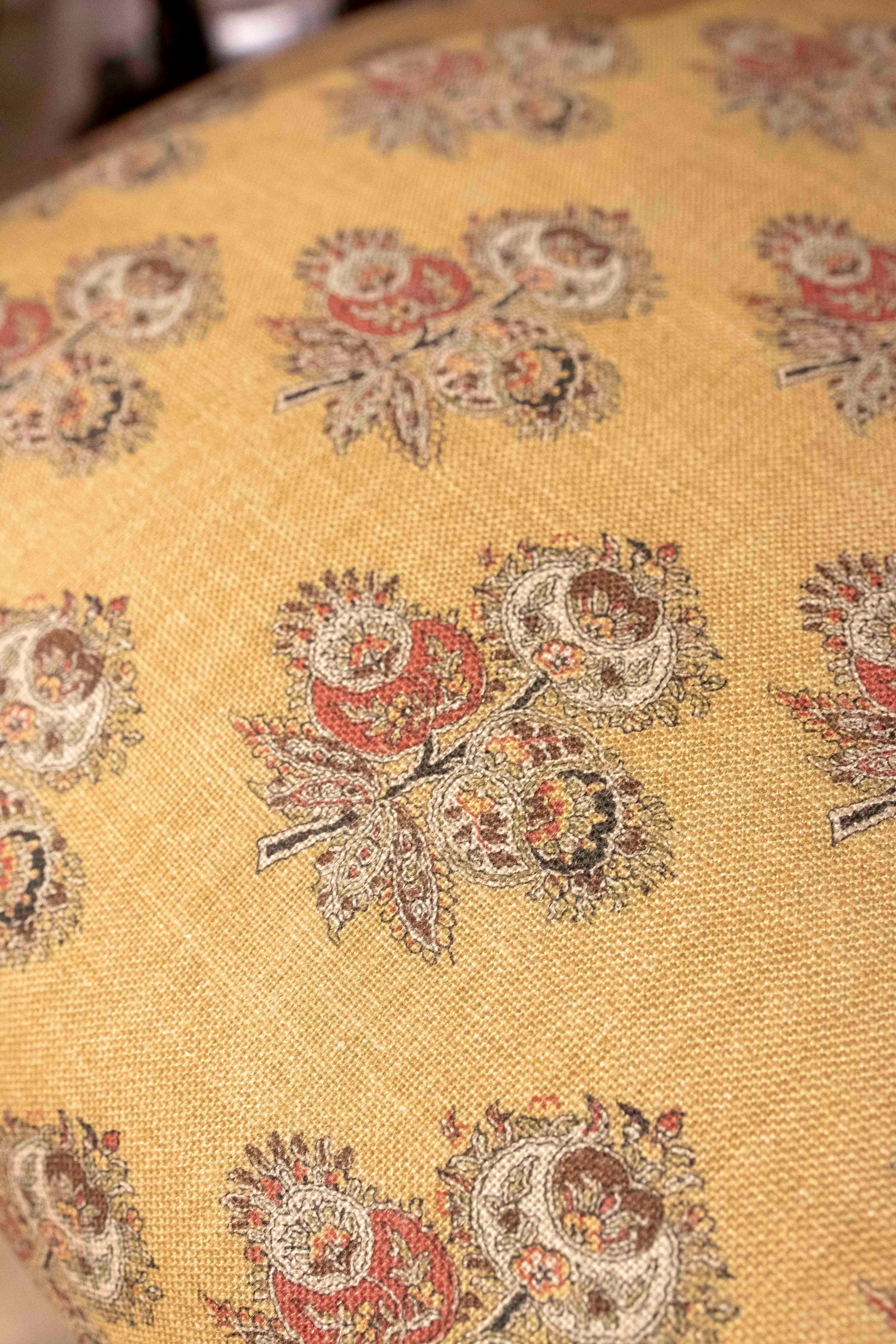 1980s Classic Wooden Armchair with Mustard Floral Upholstery and Studs For Sale 10