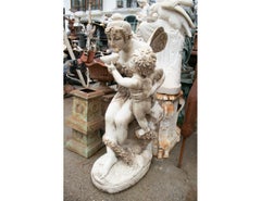 1980s Classical Style Fairy Sculpture with Winged Child in White Marble