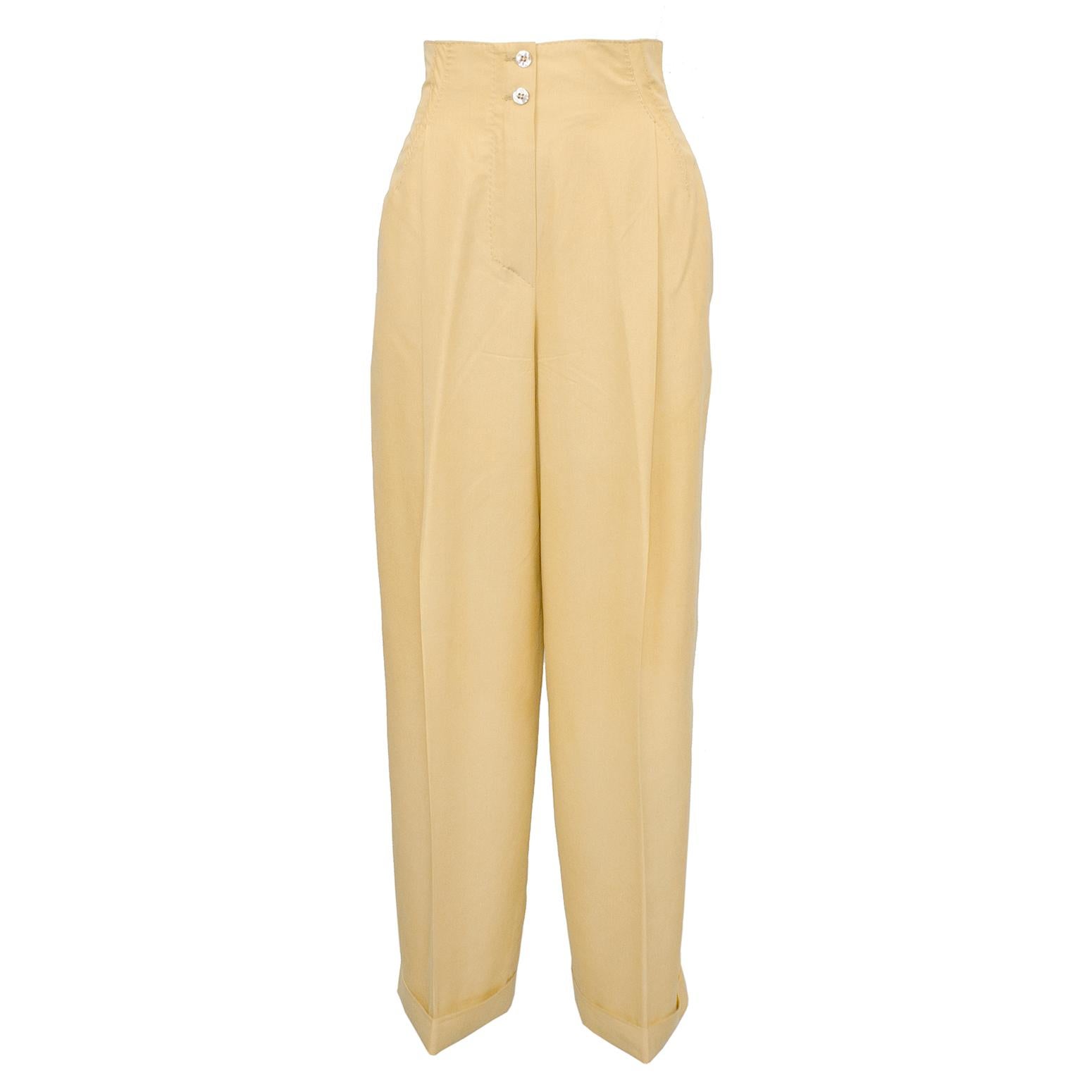 Ensemble veste et pantalon en soie beige de Claude Montana, années 1980 en vente 1