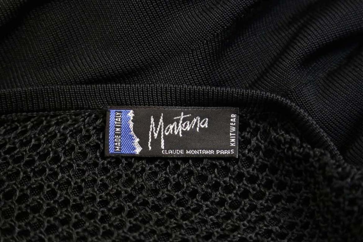 Schwarzes Strickkleid von CLAUDE MONTANA aus den 1980er Jahren mit Blasensaum und offenem Strickrücken für Damen oder Herren im Angebot