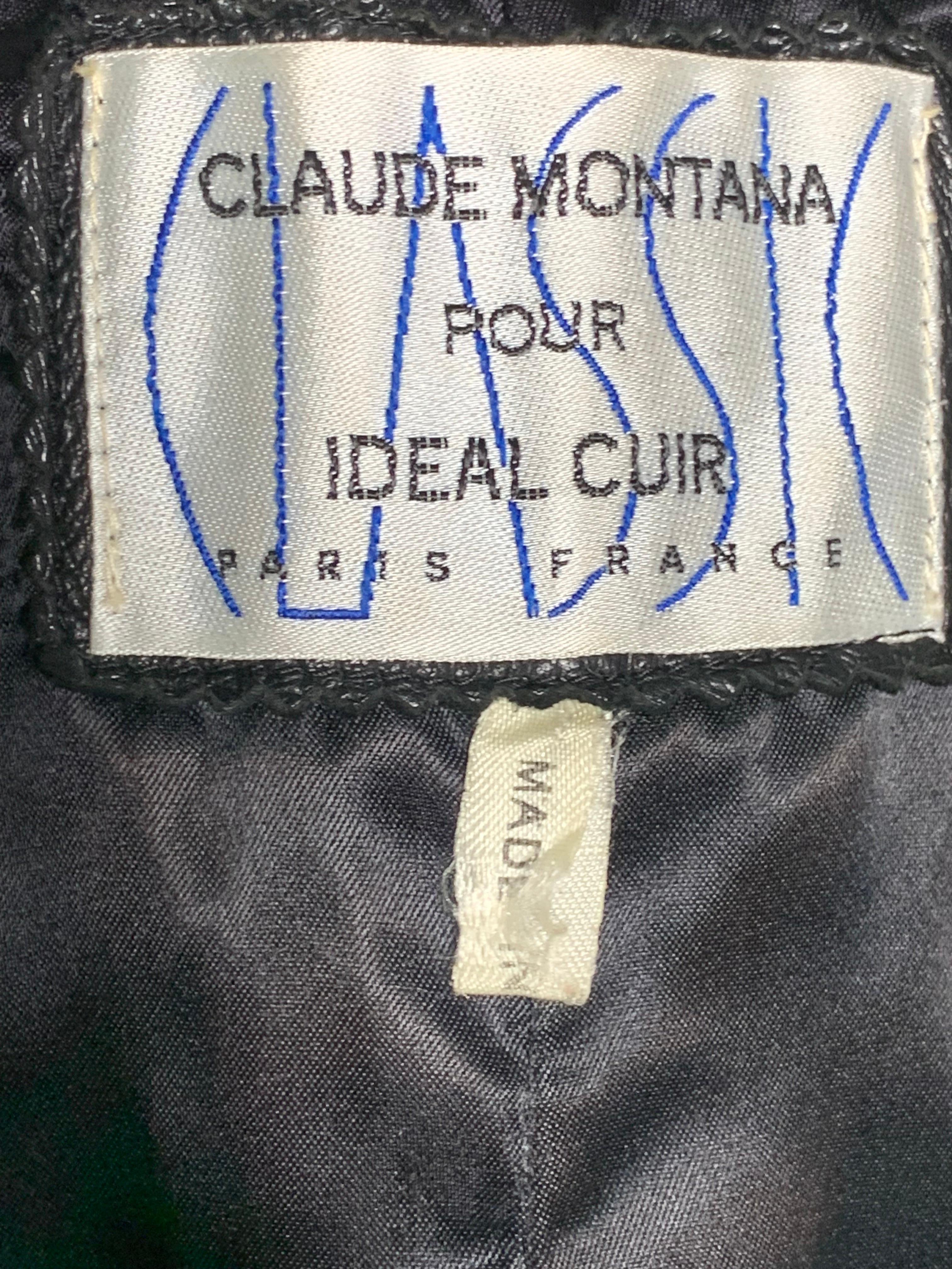 1980s Claude Montana Black Leather Fringed Dolman Jacket w Western Stitch by Stitch   en vente 16