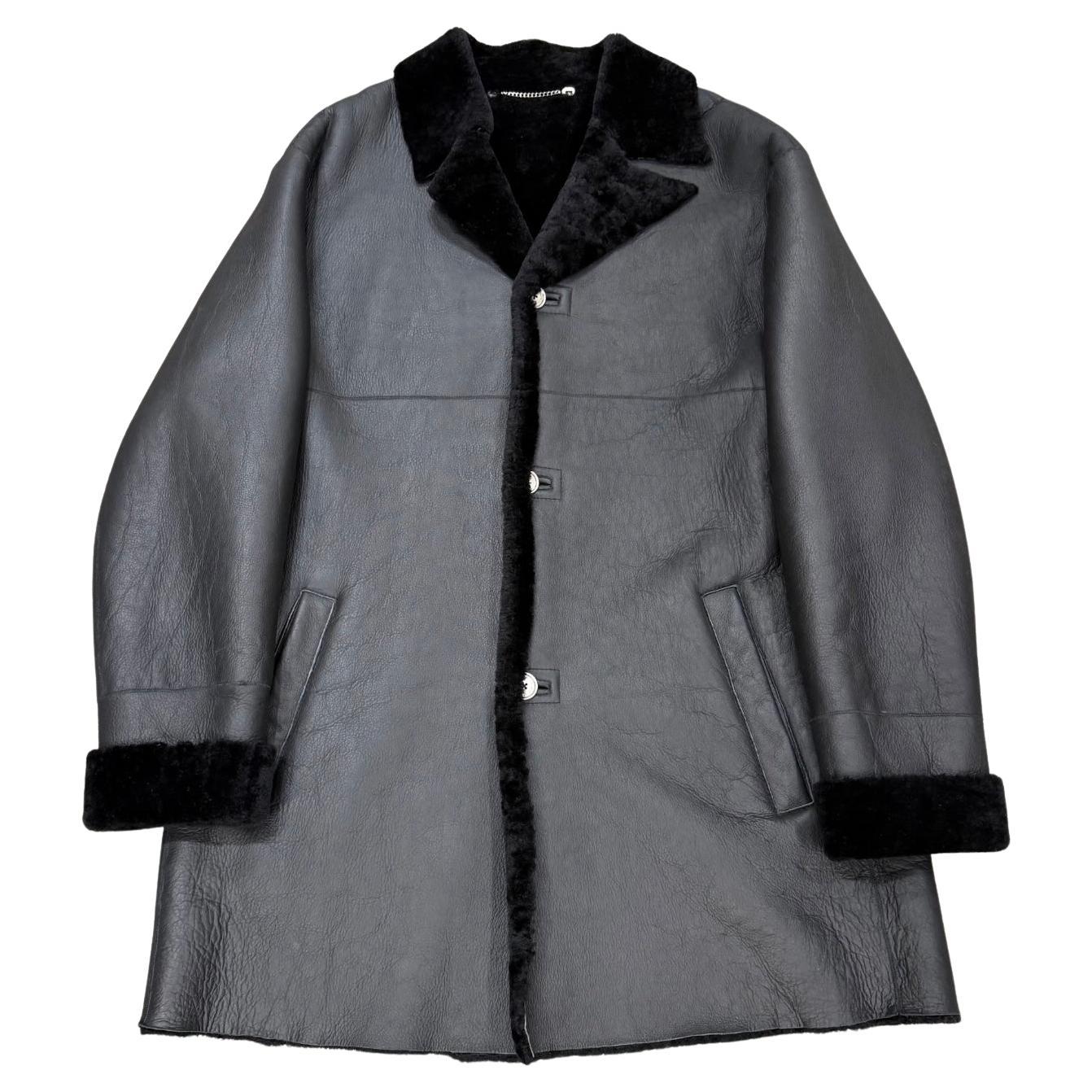 1980s Claude Montana black shearling leather coat