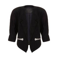 Vintage 1980s Claude Montana Black Suede Rhinestone Jacket