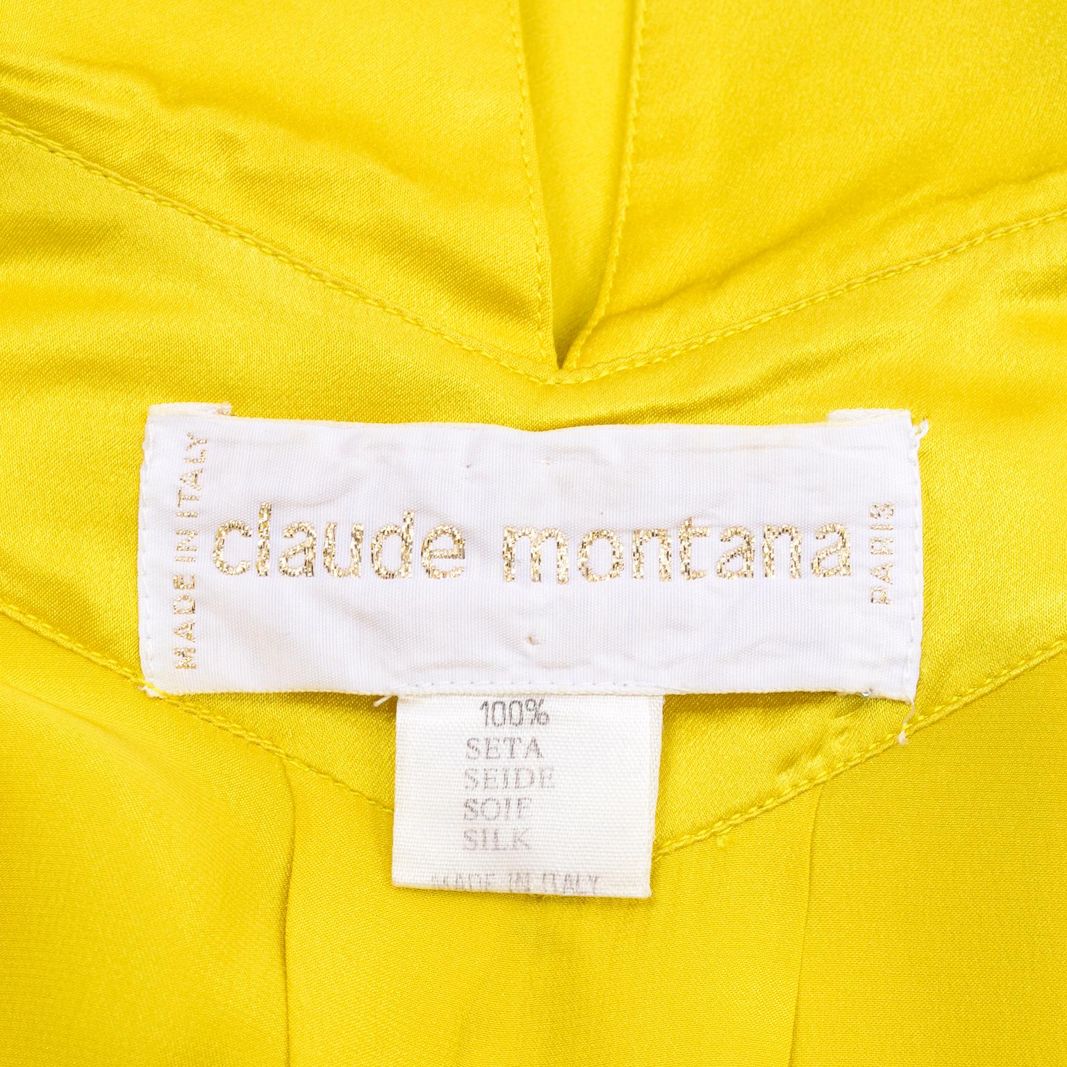 1980s Claude Montana Chartreuse Green Vintage Silk Blouse  9