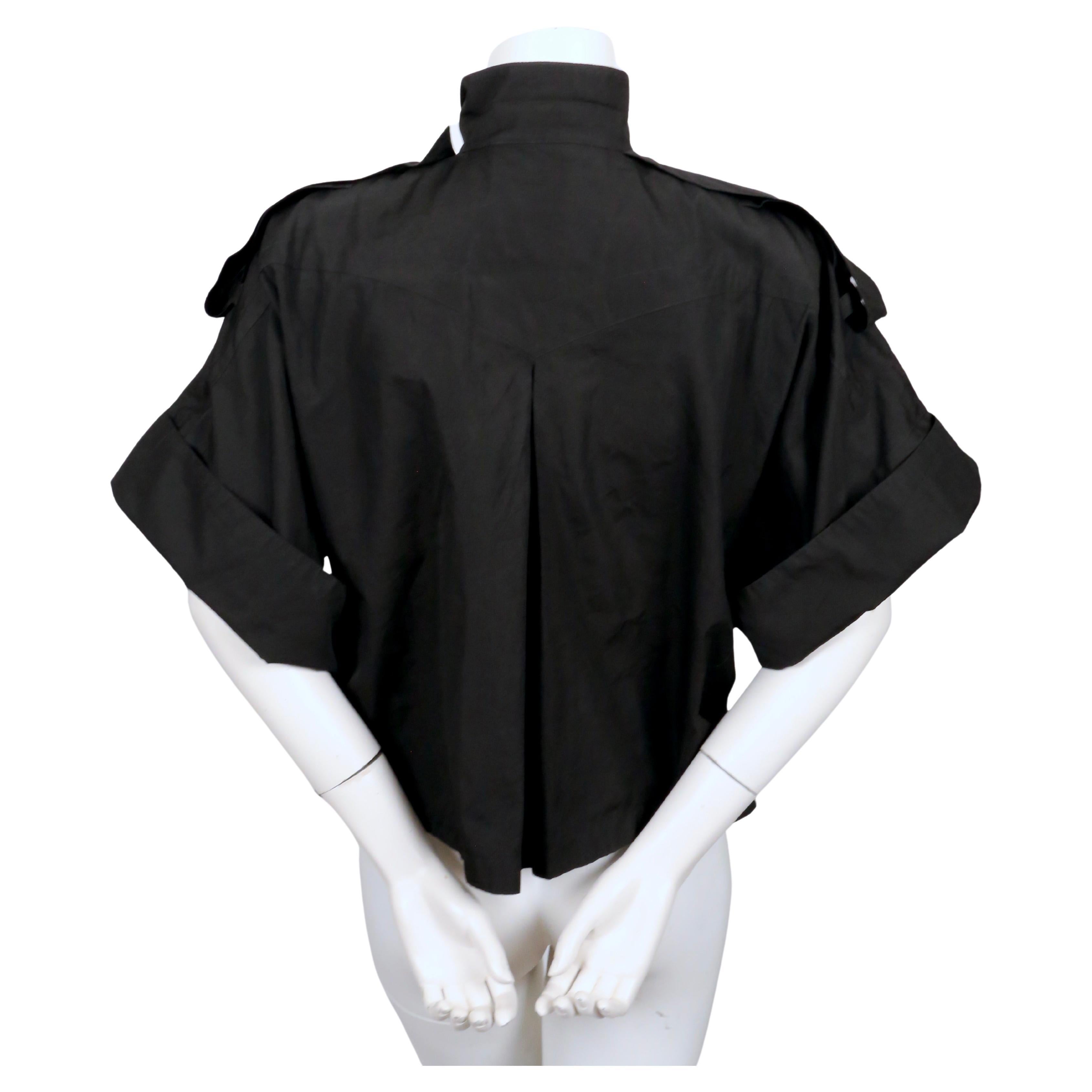 1980's CLAUDE MONTANA cropped black cotton shirt jacket with short sleeves 1