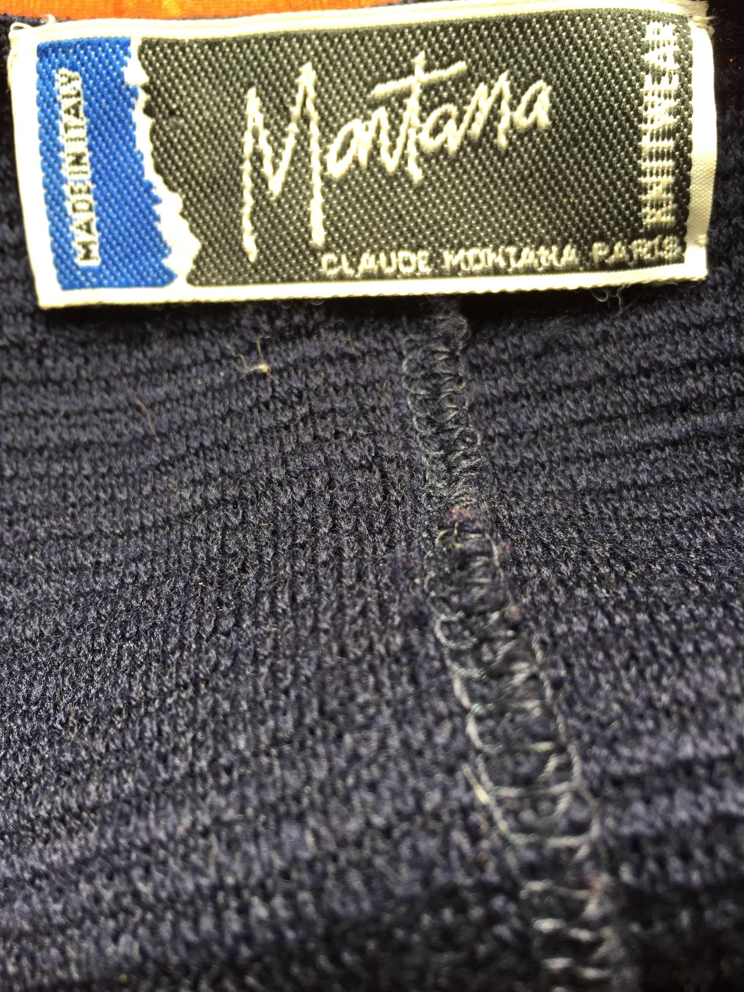 1980s Claude Montana Azul Marino ' Scuba ' Vintage 80s Vestido Suéter Cardigan en venta 2
