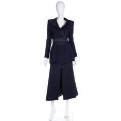 1980s Claude Montana Paris Vintage Black Wool & Satin Jacket and Long Skirt Suit