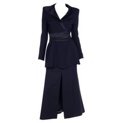 1980s Claude Montana Paris Vintage Black Wool & Satin Jacket and Long Skirt Suit