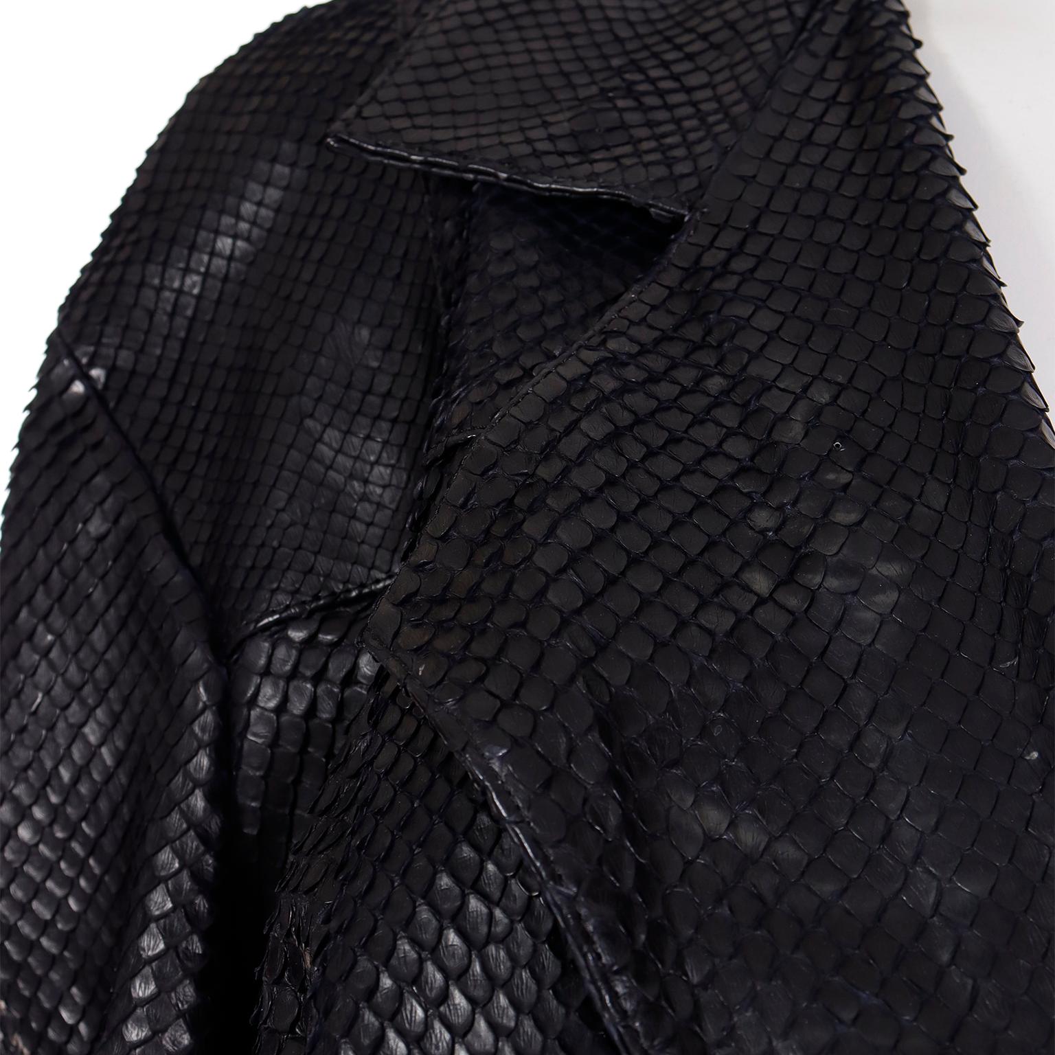 1980s Claude Montana Vintage Black Anaconda Snakeskin Asymmetrical Jacket 7