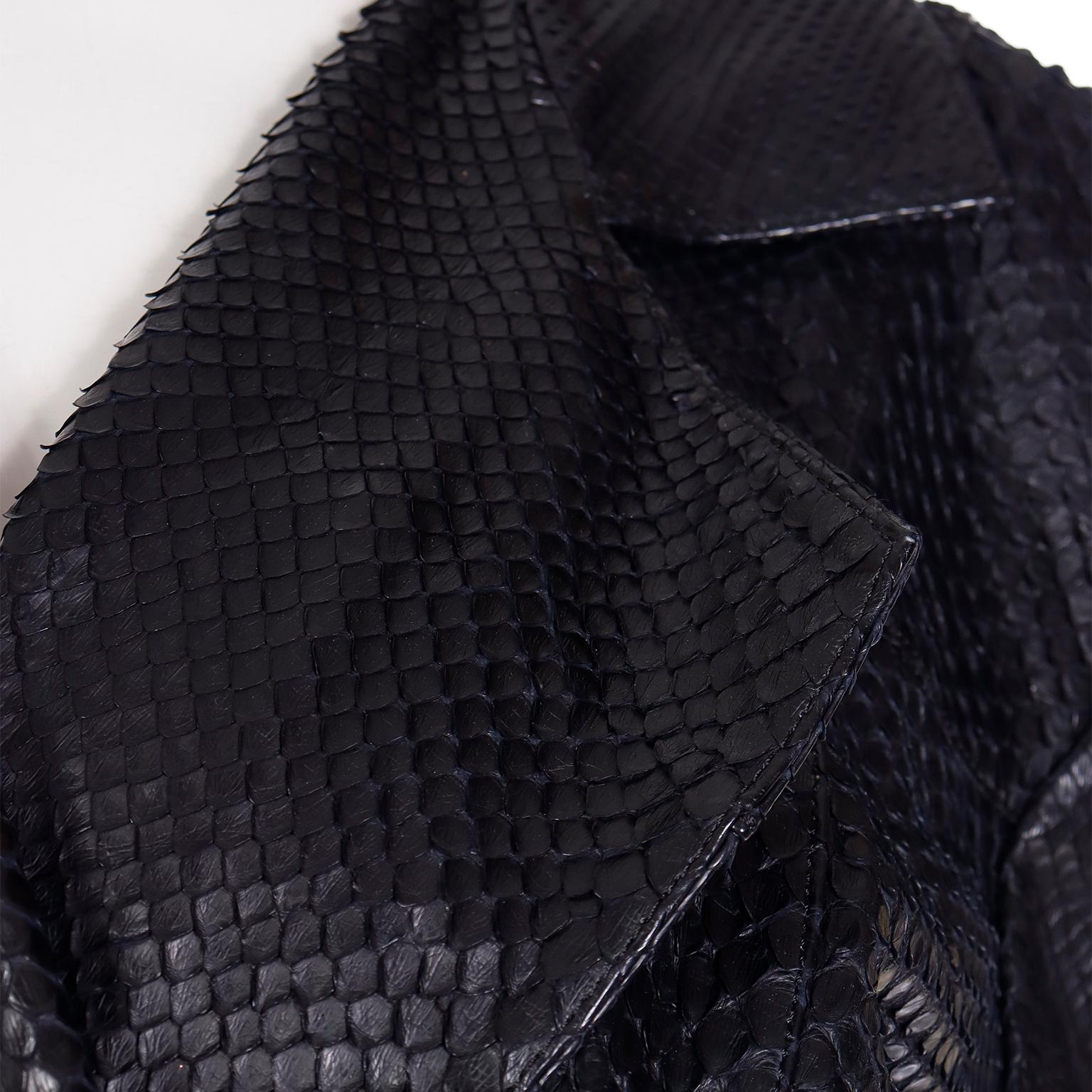 1980s Claude Montana Vintage Black Anaconda Snakeskin Asymmetrical Jacket 8
