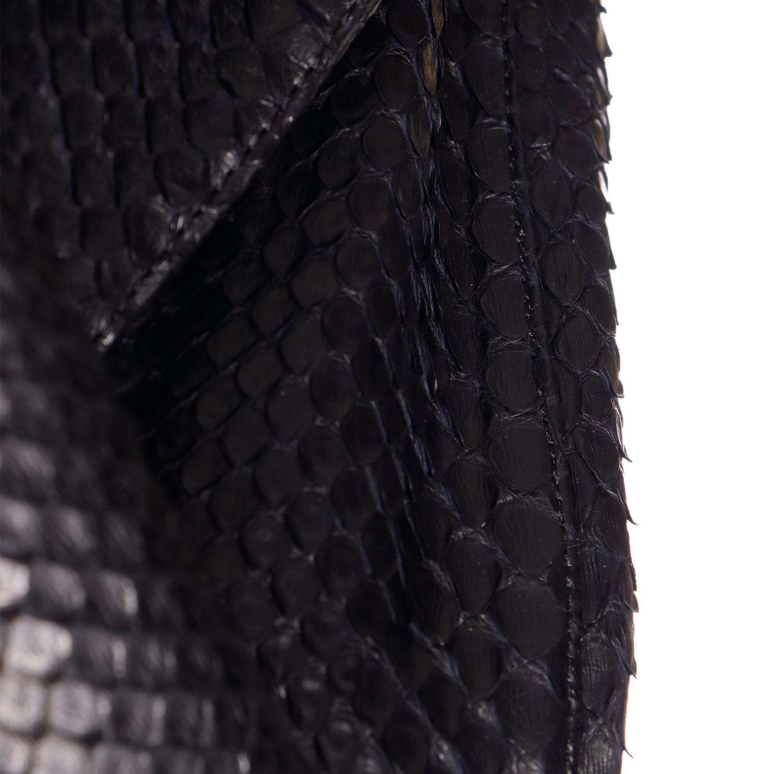 1980s Claude Montana Vintage Black Anaconda Snakeskin Asymmetrical Jacket 10