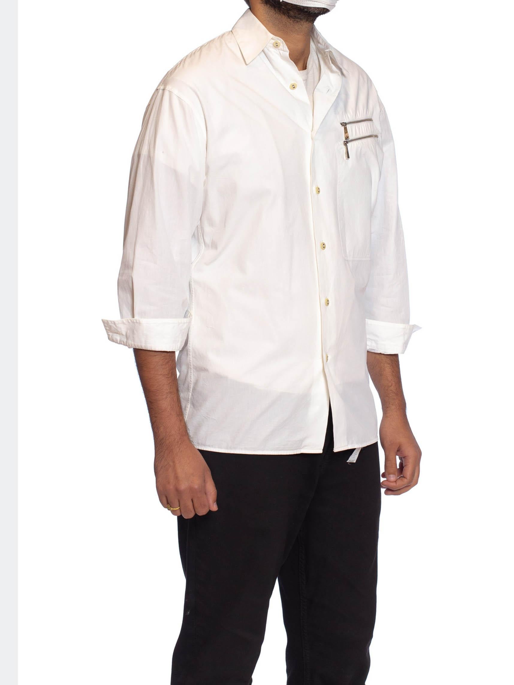 Men's 1980S CLAUDE MONTANA White Cotton Mens Shirt With Zipper Details