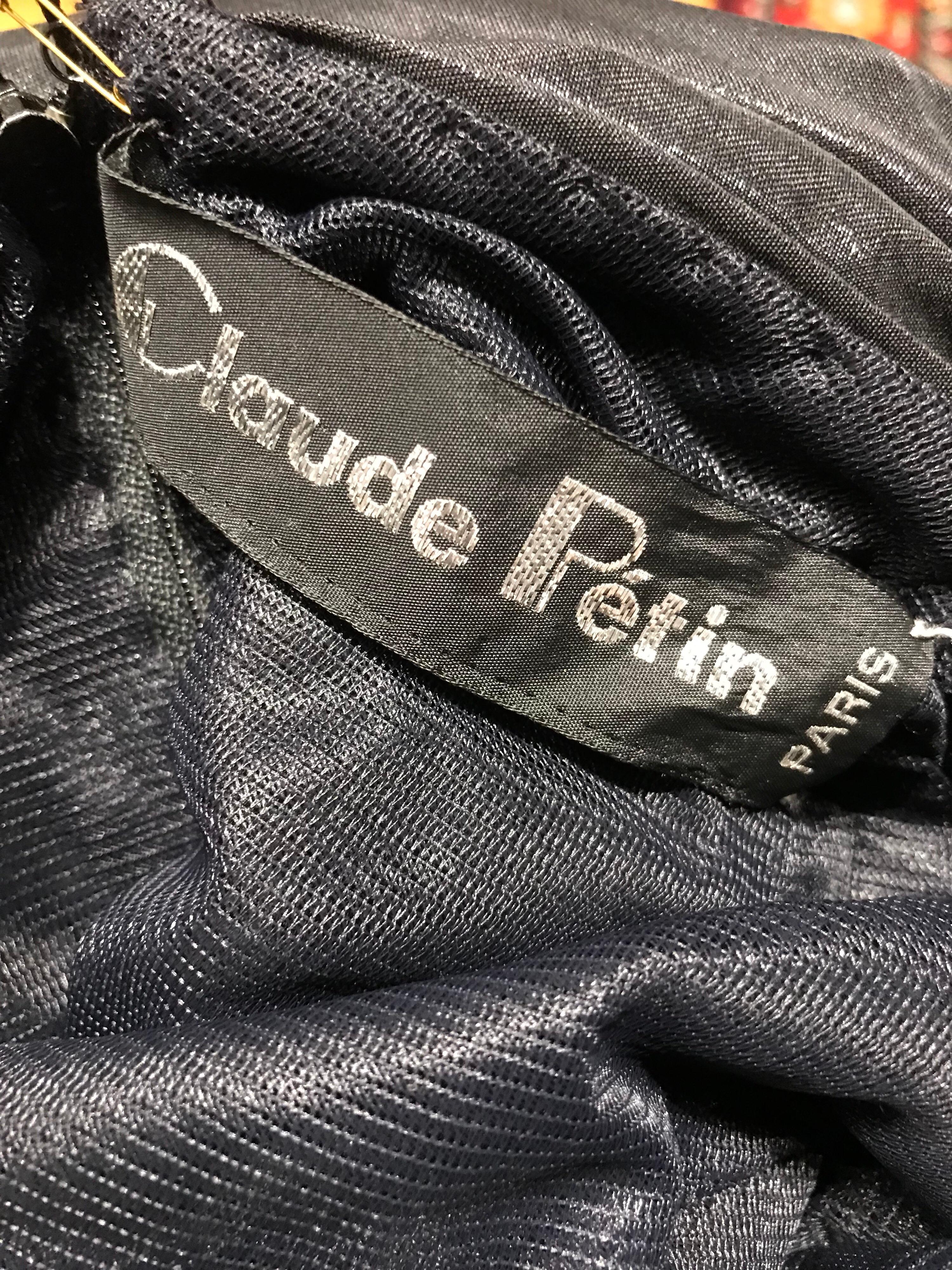 1980S CLAUDE PETIN PARIS Black Metallic Rayon Blend Chiffon Jersey Strapless Hi For Sale 9