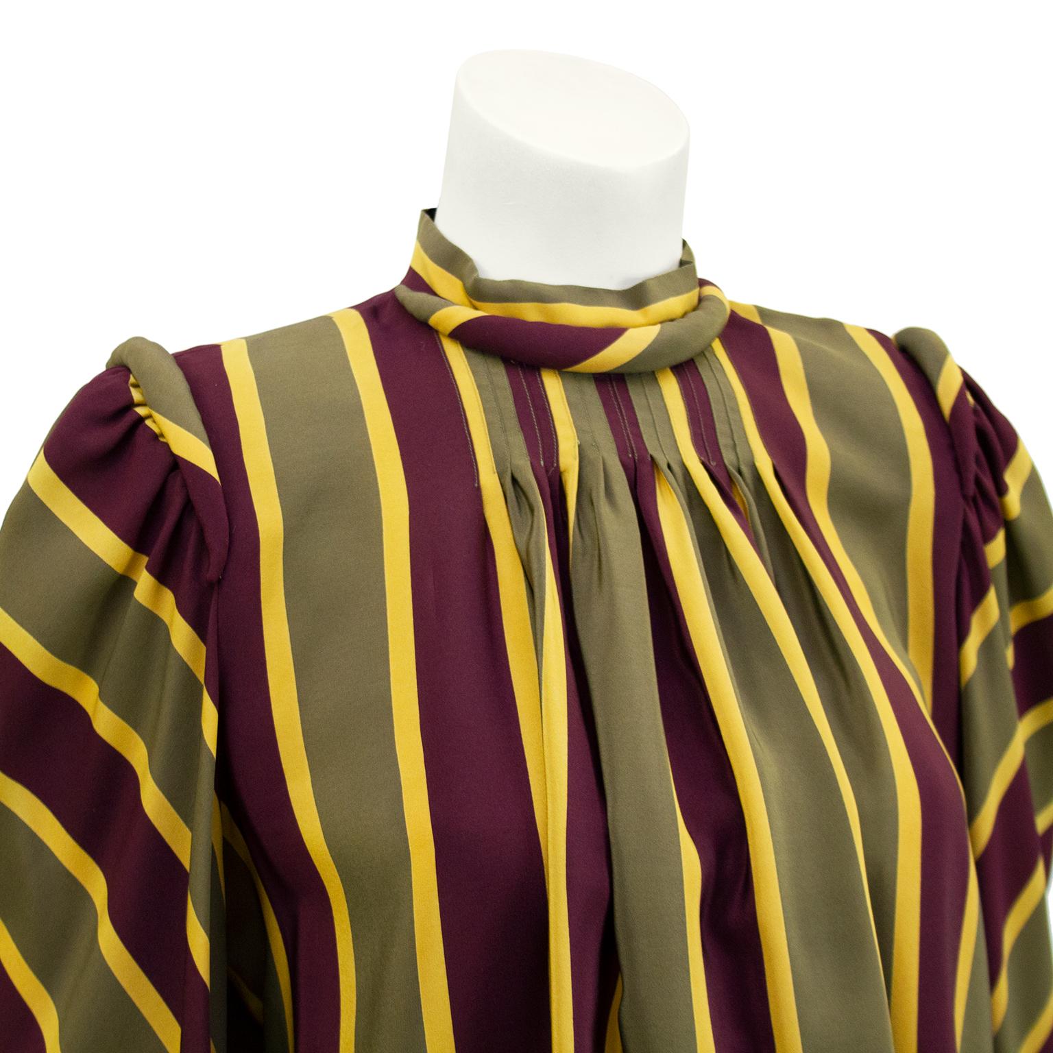 Brown 1980s Clementina Della Balda Stripe Silk Blouse For Sale