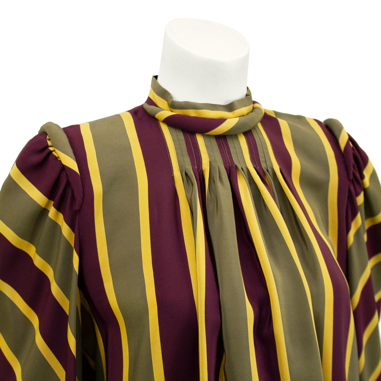 Brown 1980s Clementina Della Balda Stripe Silk Blouse  For Sale