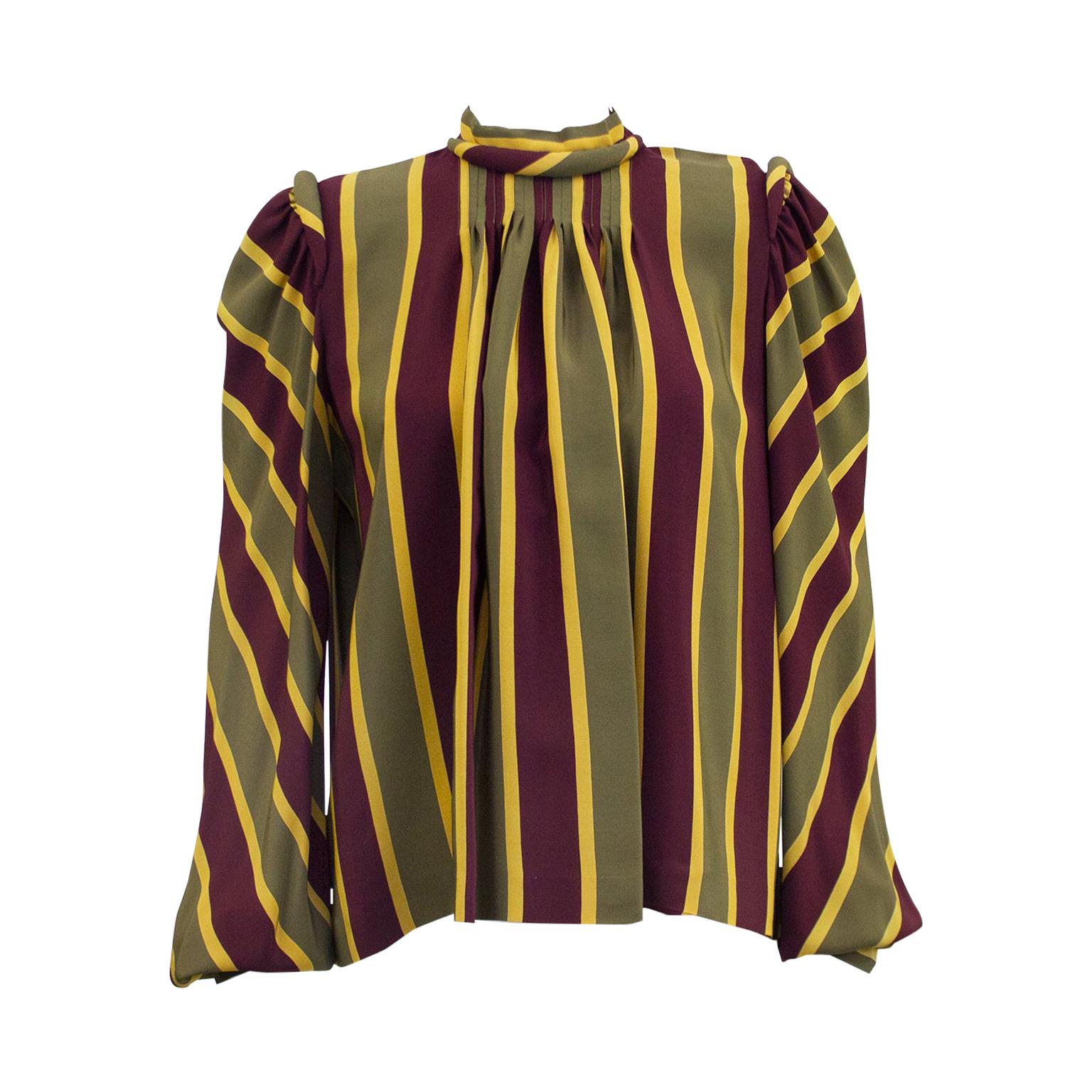 1980s Clementina Della Balda Stripe Silk Blouse  For Sale