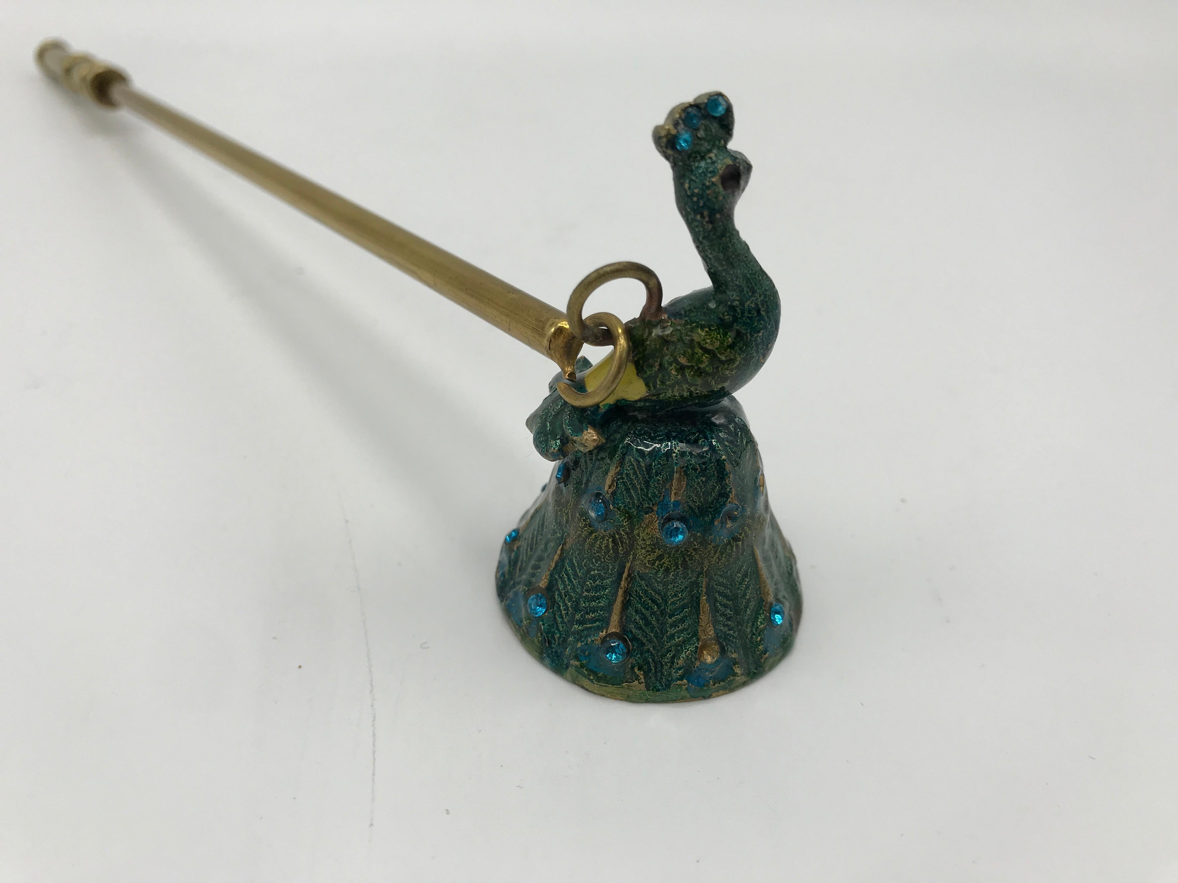 1980s Cloisonne Peacock Candle Snuffer In Good Condition In Richmond, VA