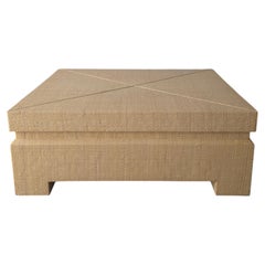 1980s Coastal Modern Rattan Wrapped Square Coffee Table
