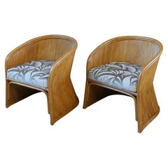 1980s Coastal Pencil Reed Rattan Sculptural Lounge Chairs, Set of 2