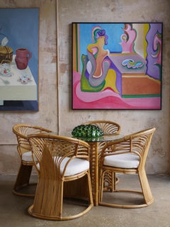 Ensemble de 5 pièces de salle à manger Coastal en rotin des années 1980 avec tissu Holly Hunt Chenille