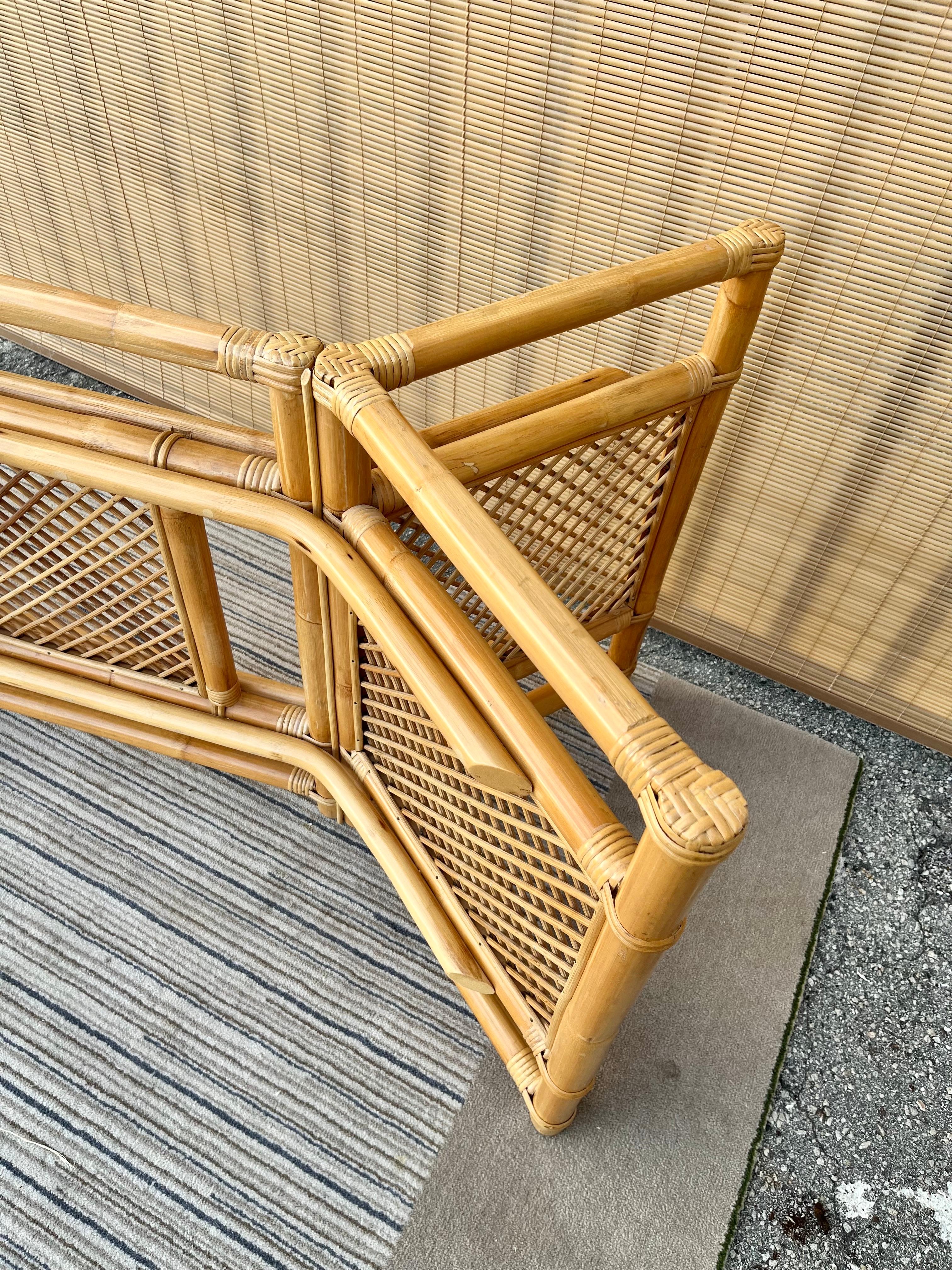 1980s Coastal Style Glass Top Rattan Dining Table in the Ficks Reed's Manner For Sale 4