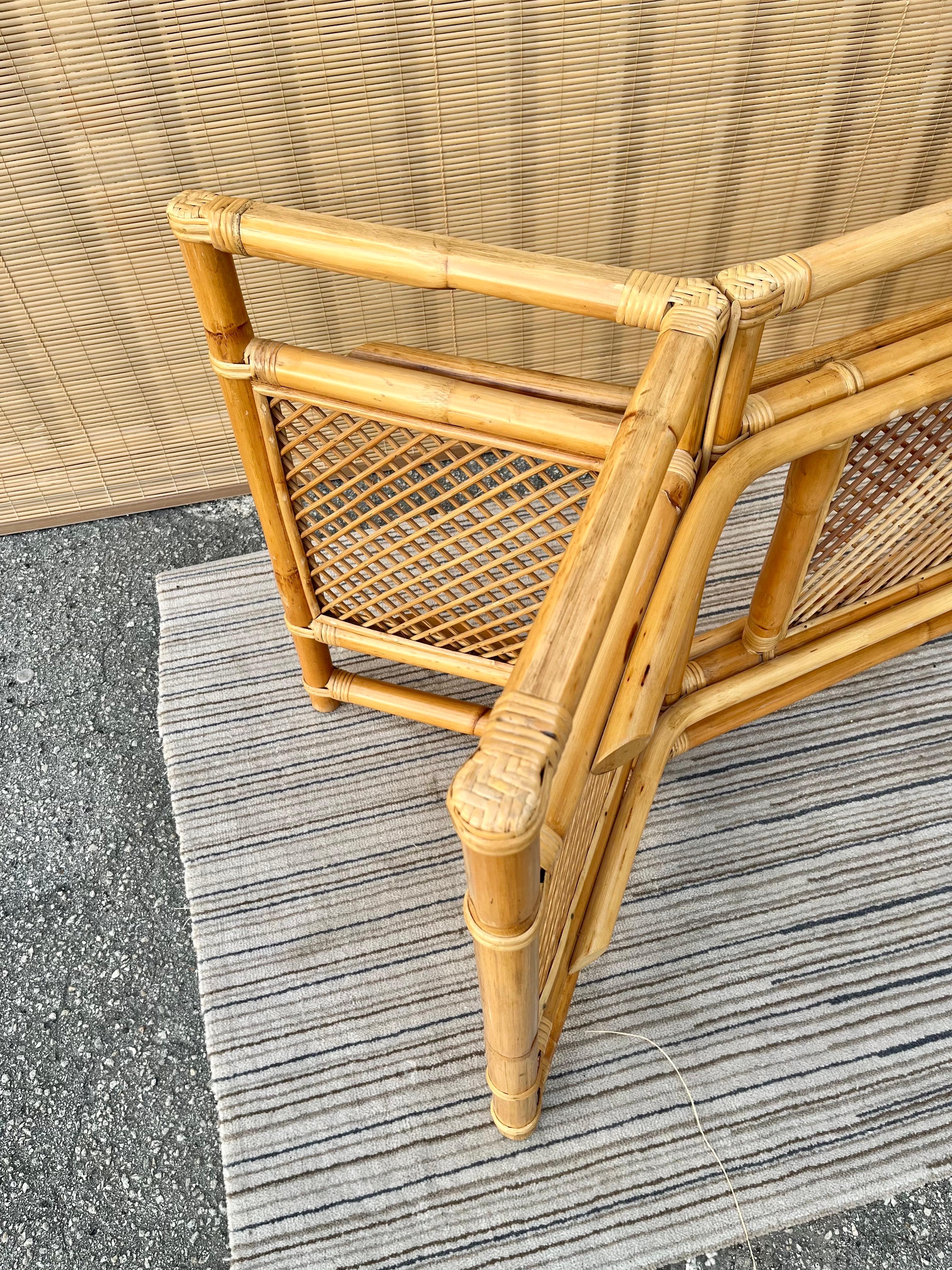 1980s Coastal Style Glass Top Rattan Dining Table in the Ficks Reed's Manner For Sale 5