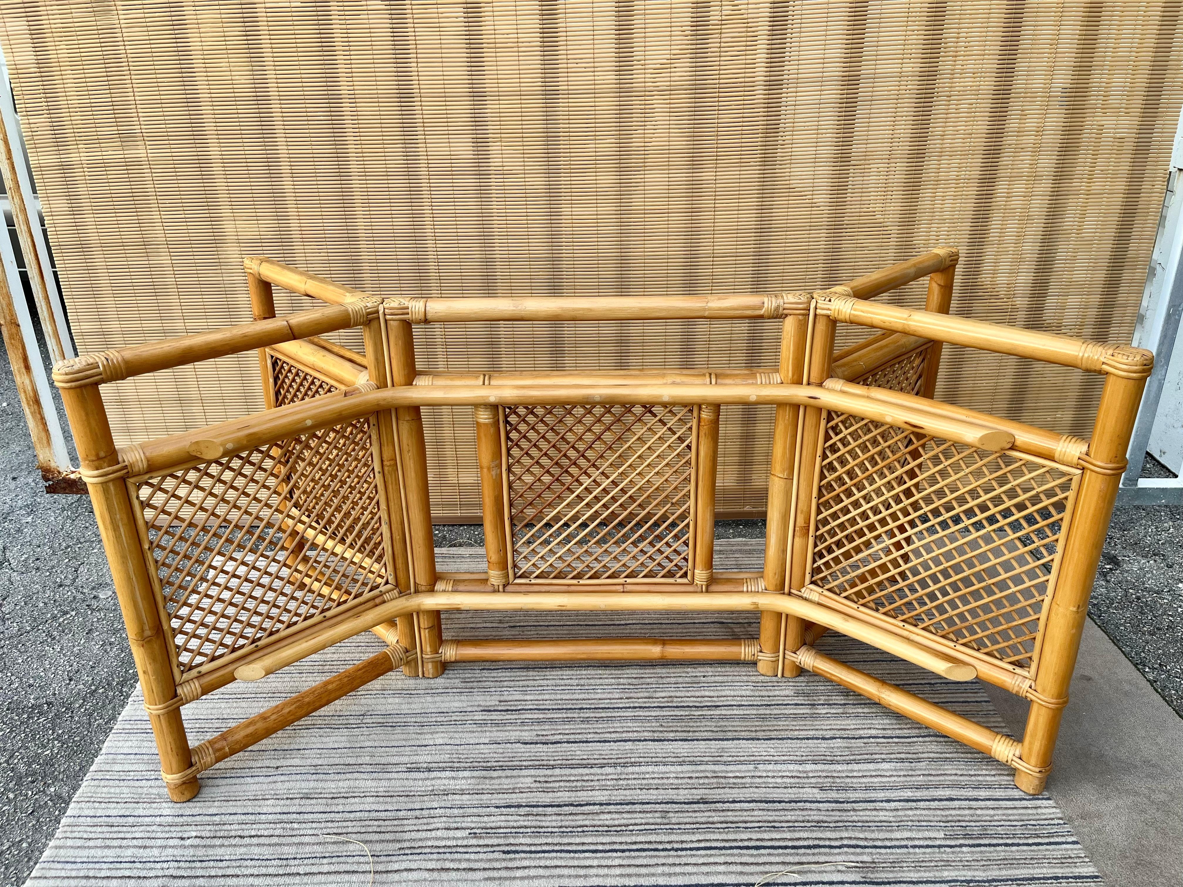 1980s Coastal Style Glass Top Rattan Dining Table in the Ficks Reed's Manner For Sale 2