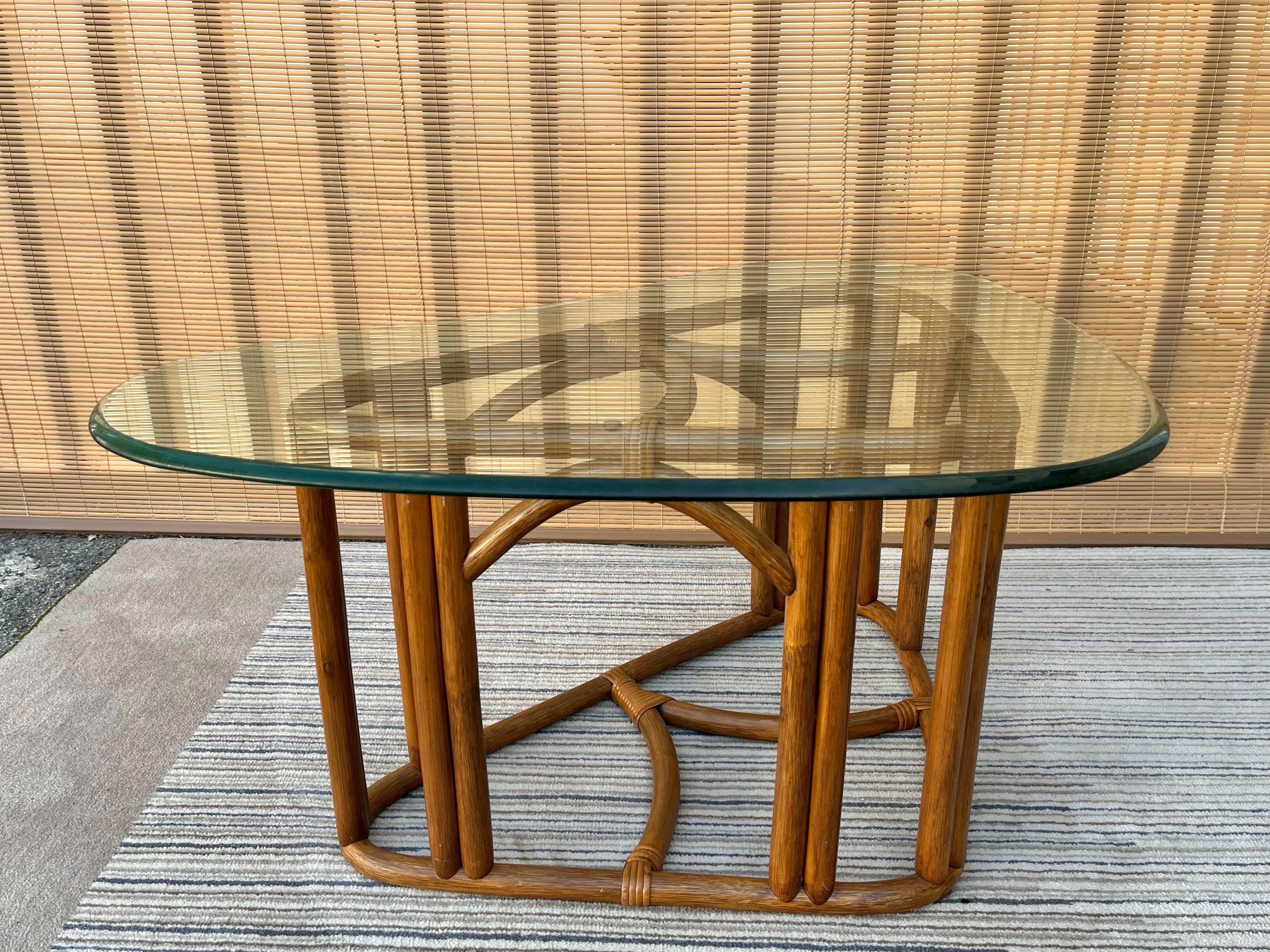 1980s Coastal Style Triangular Rattan Coffee Table in the Franco Albini Style For Sale 3