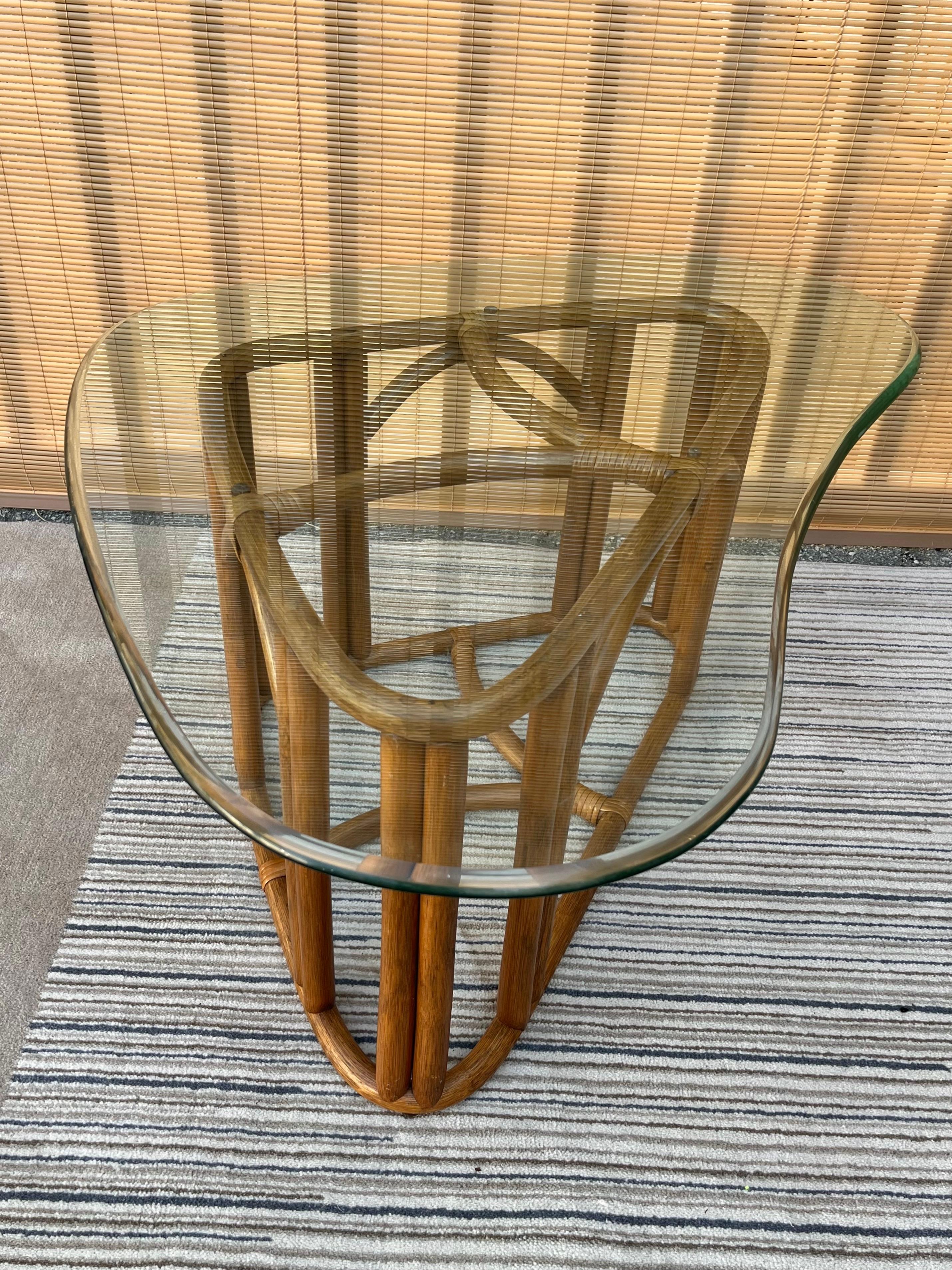 Late 20th Century 1980s Coastal Style Triangular Rattan Coffee Table in the Franco Albini Style For Sale