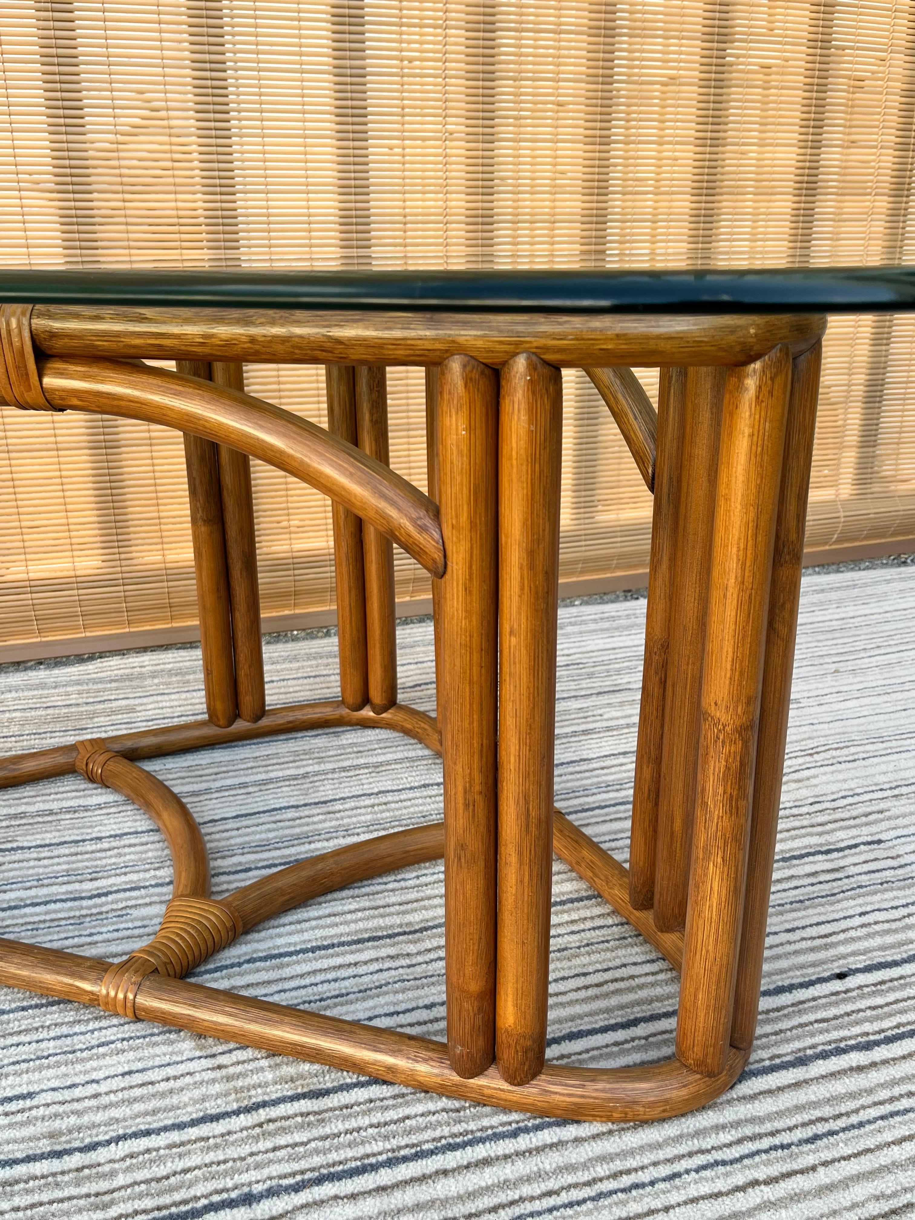 1980s Coastal Style Triangular Rattan Coffee Table in the Franco Albini Style For Sale 1