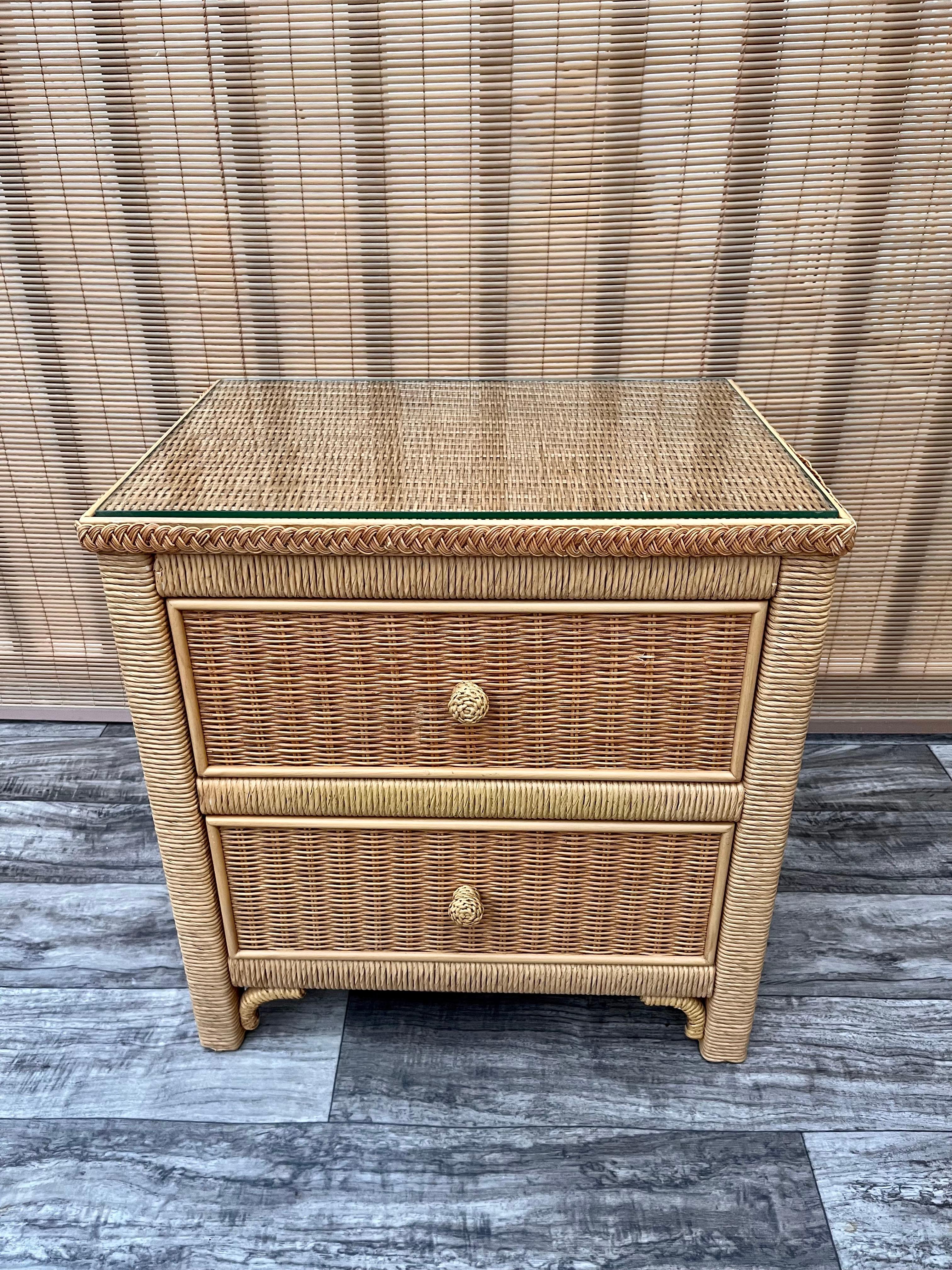 1980s Coastal Style Wicker Nightstand by Henry Link for Lexington Furniture 1