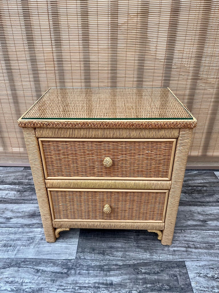 1980s Coastal Style Wicker Nightstand by Henry Link for Lexington Furniture For Sale 4