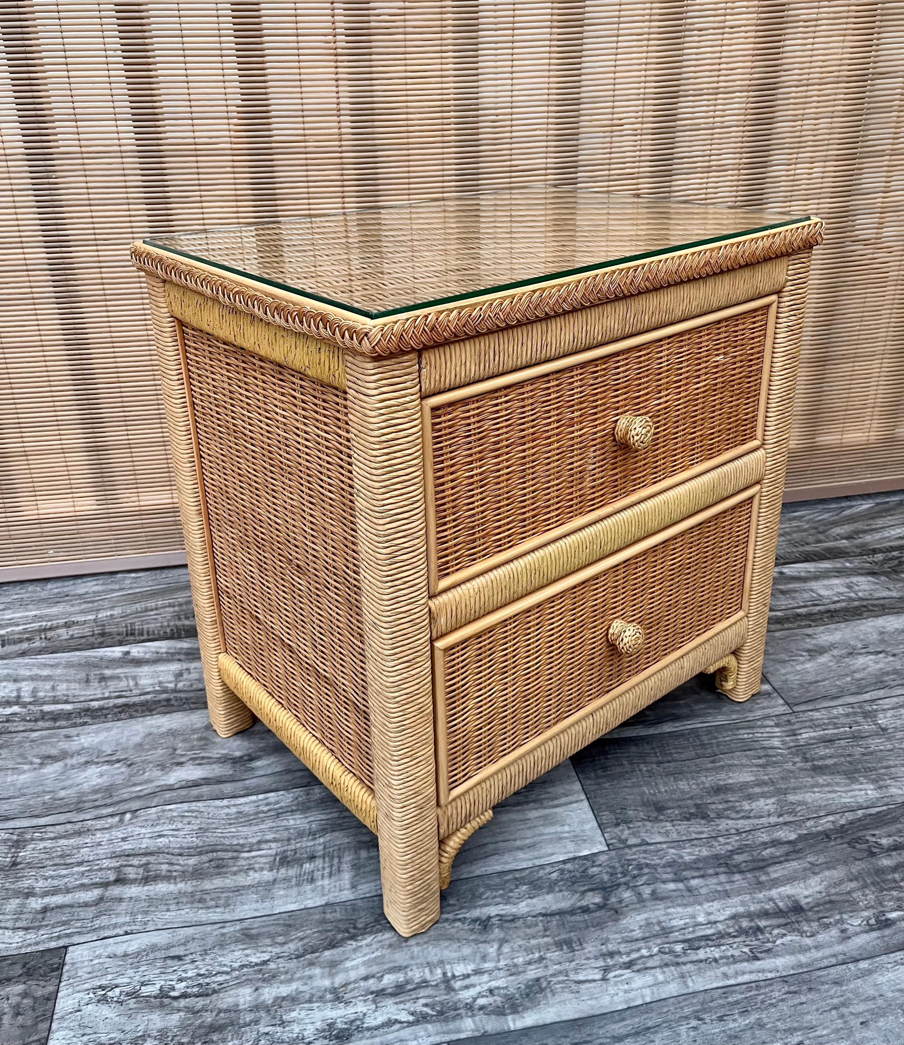 Hollywood Regency 1980s Coastal Style Wicker Nightstand by Henry Link for Lexington Furniture