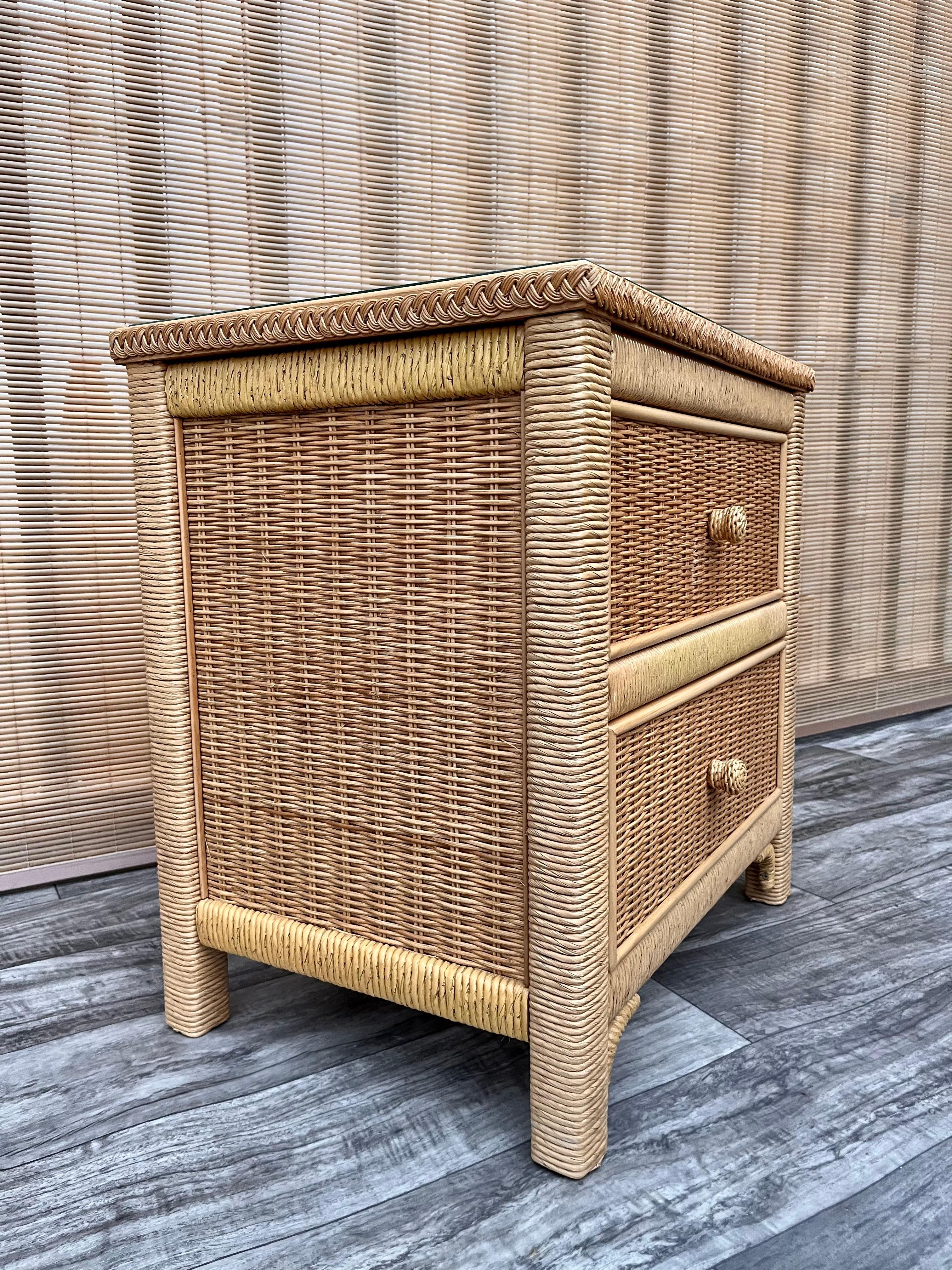 American 1980s Coastal Style Wicker Nightstand by Henry Link for Lexington Furniture