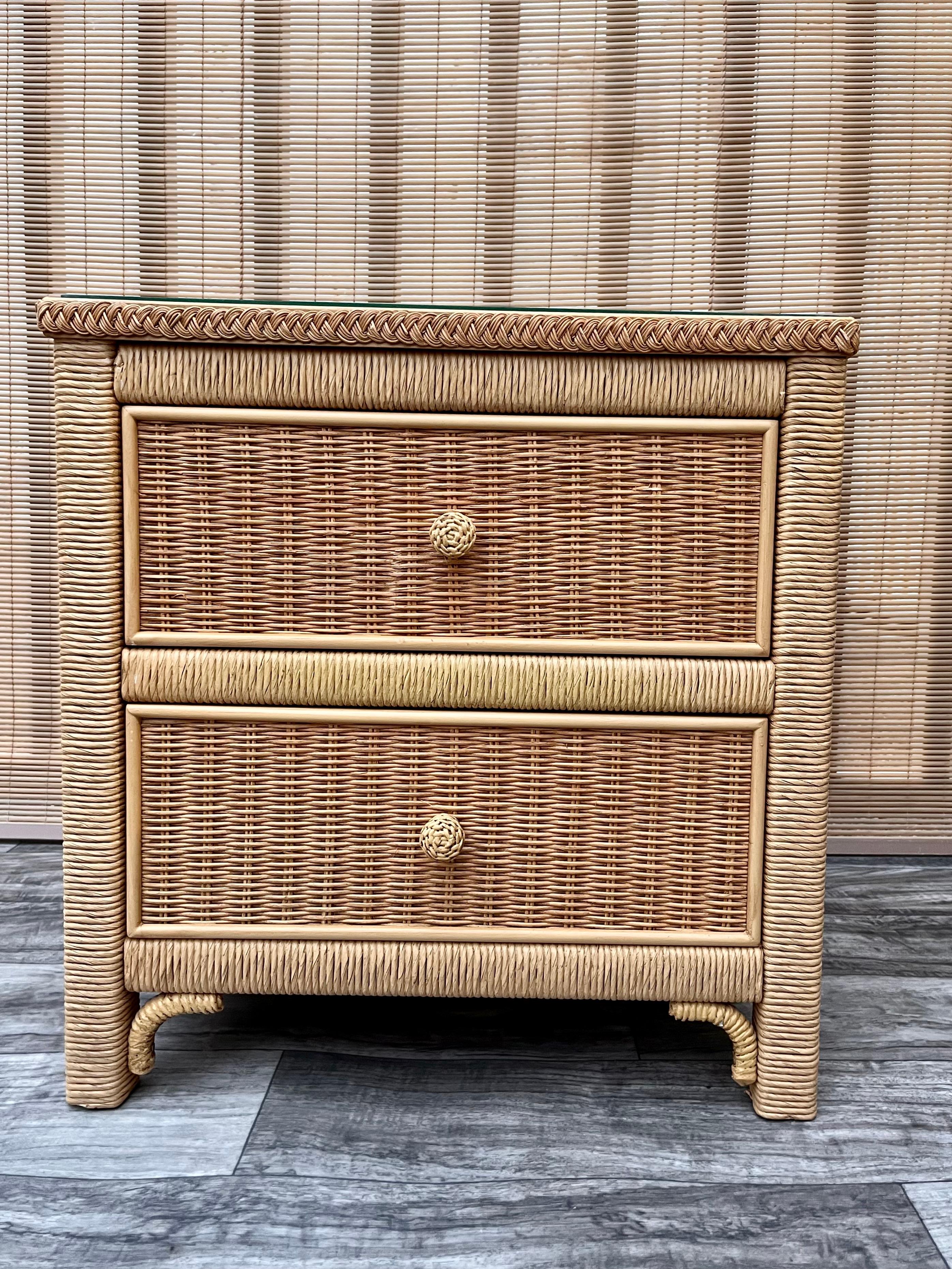 Late 20th Century 1980s Coastal Style Wicker Nightstand by Henry Link for Lexington Furniture