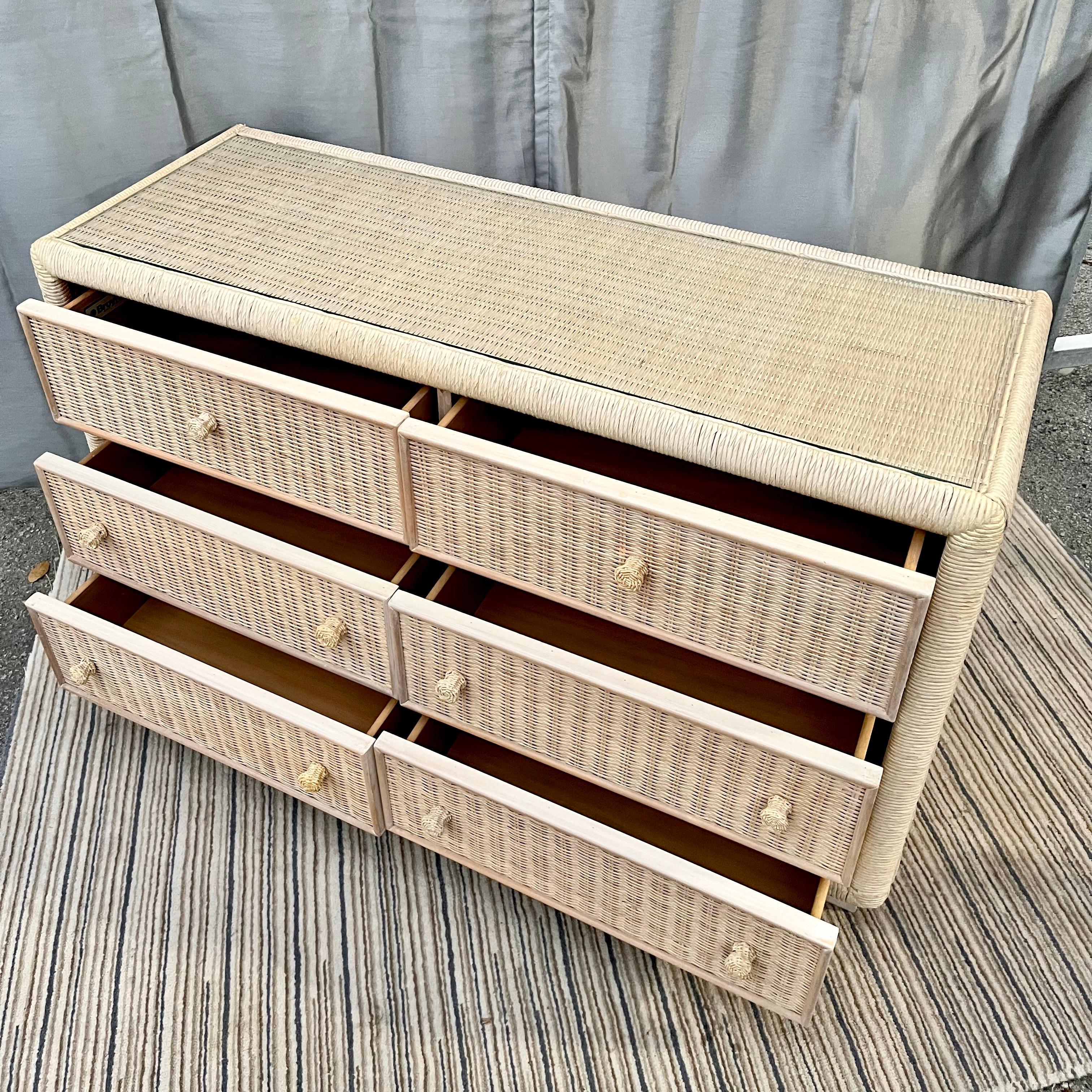1980s, Coastal Style Wicker Six Drawers Dresser by Broyhill Furniture 3