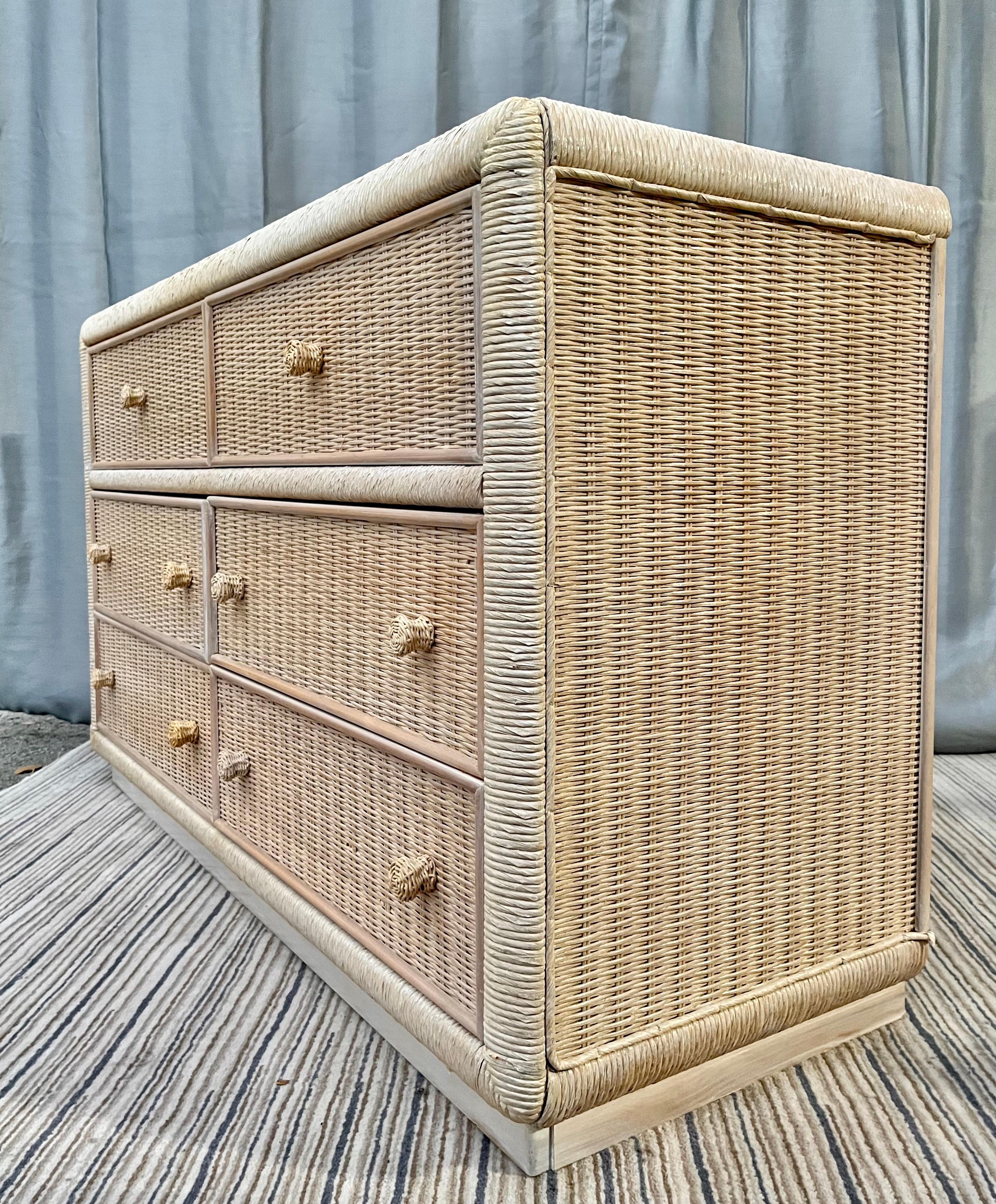 1980s, Coastal Style Wicker Six Drawers Dresser by Broyhill Furniture 1