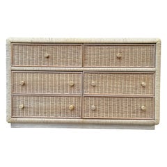 1980s, Coastal Style Wicker Six Drawers Dresser by Broyhill Furniture