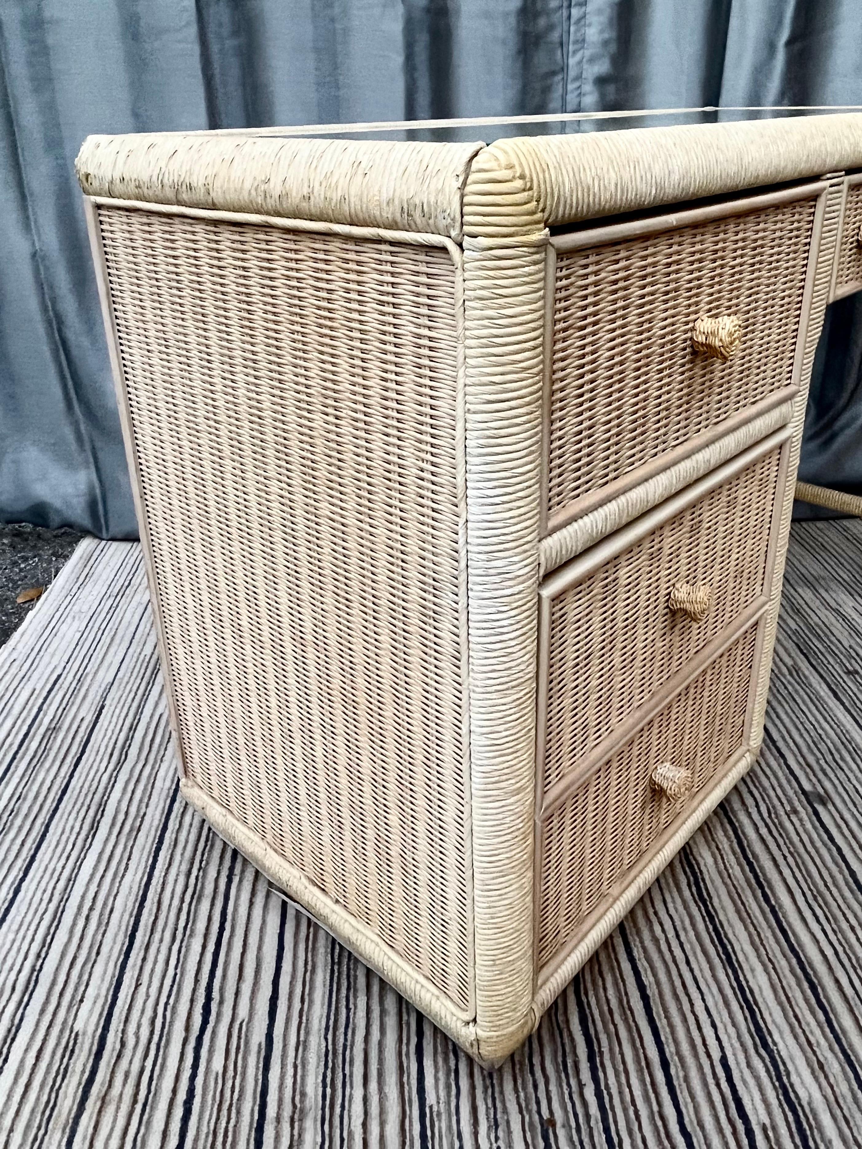 1980s Coastal Style Wicker Vanity / Writing Desk by Broyhill Furniture 1