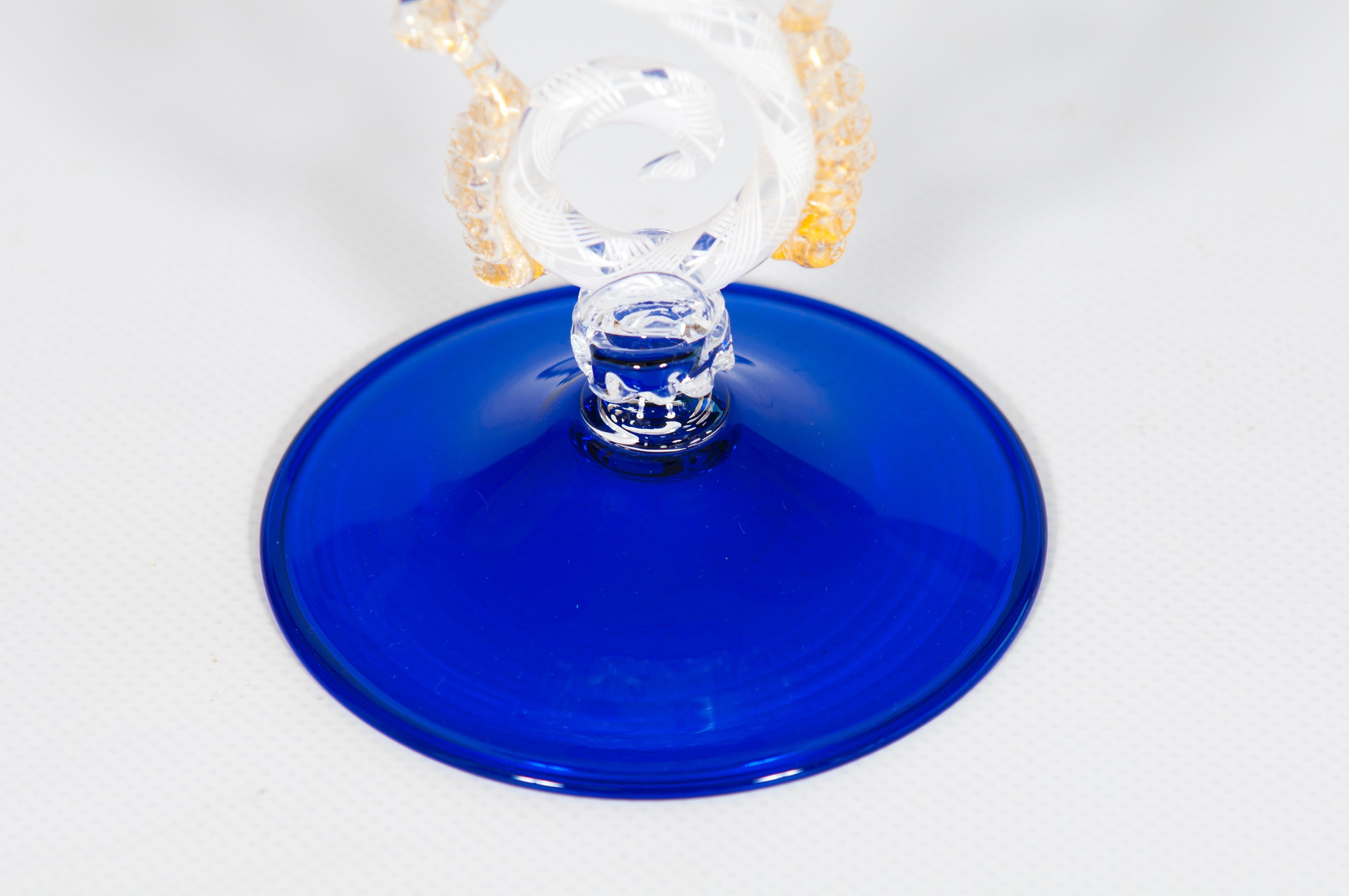 1980s Cobalt Blue Murano Glass Goblet with Dragon Stem For Sale 4