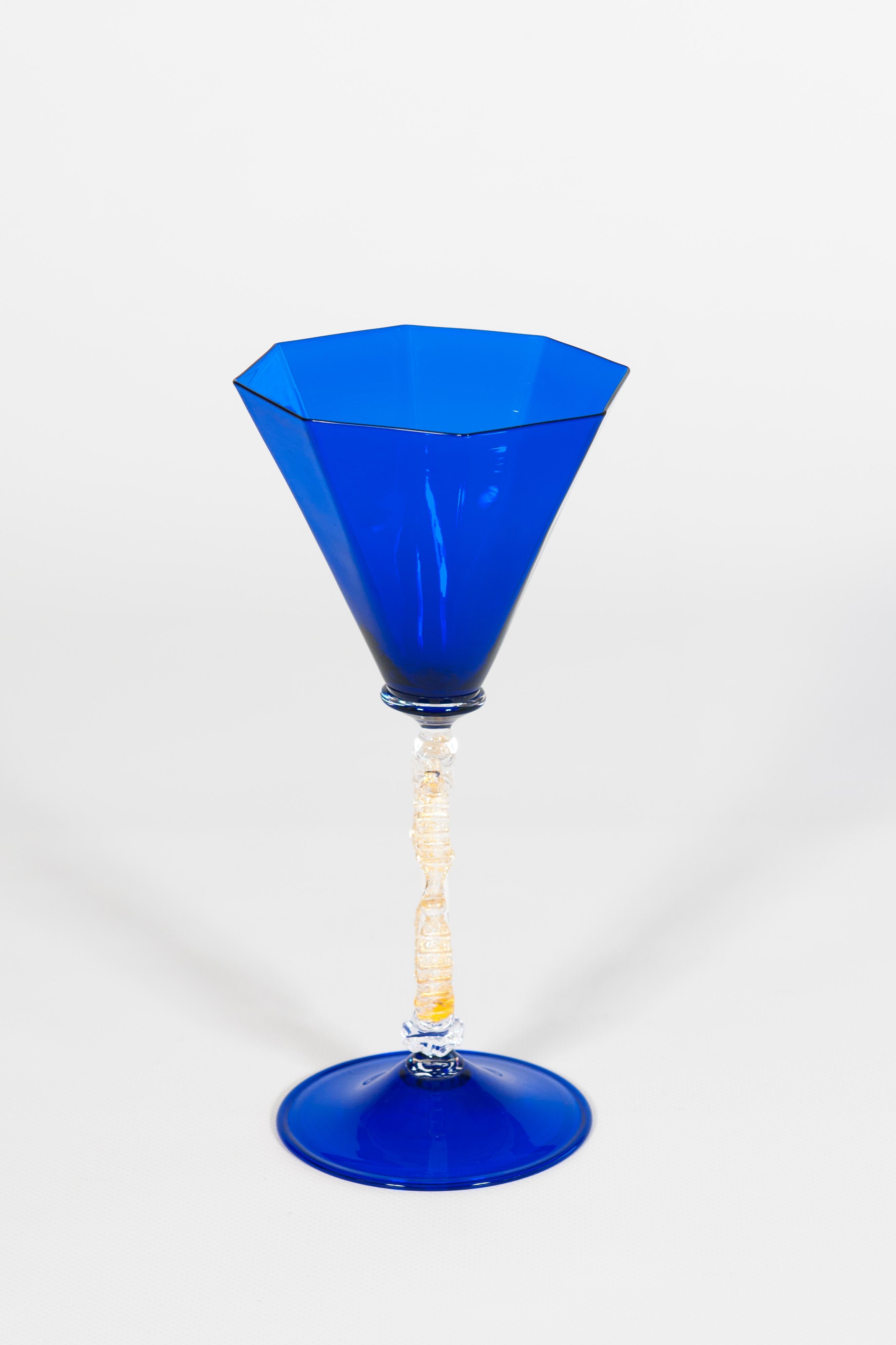 1980s Cobalt Blue Murano Glass Goblet with Dragon Stem For Sale 2