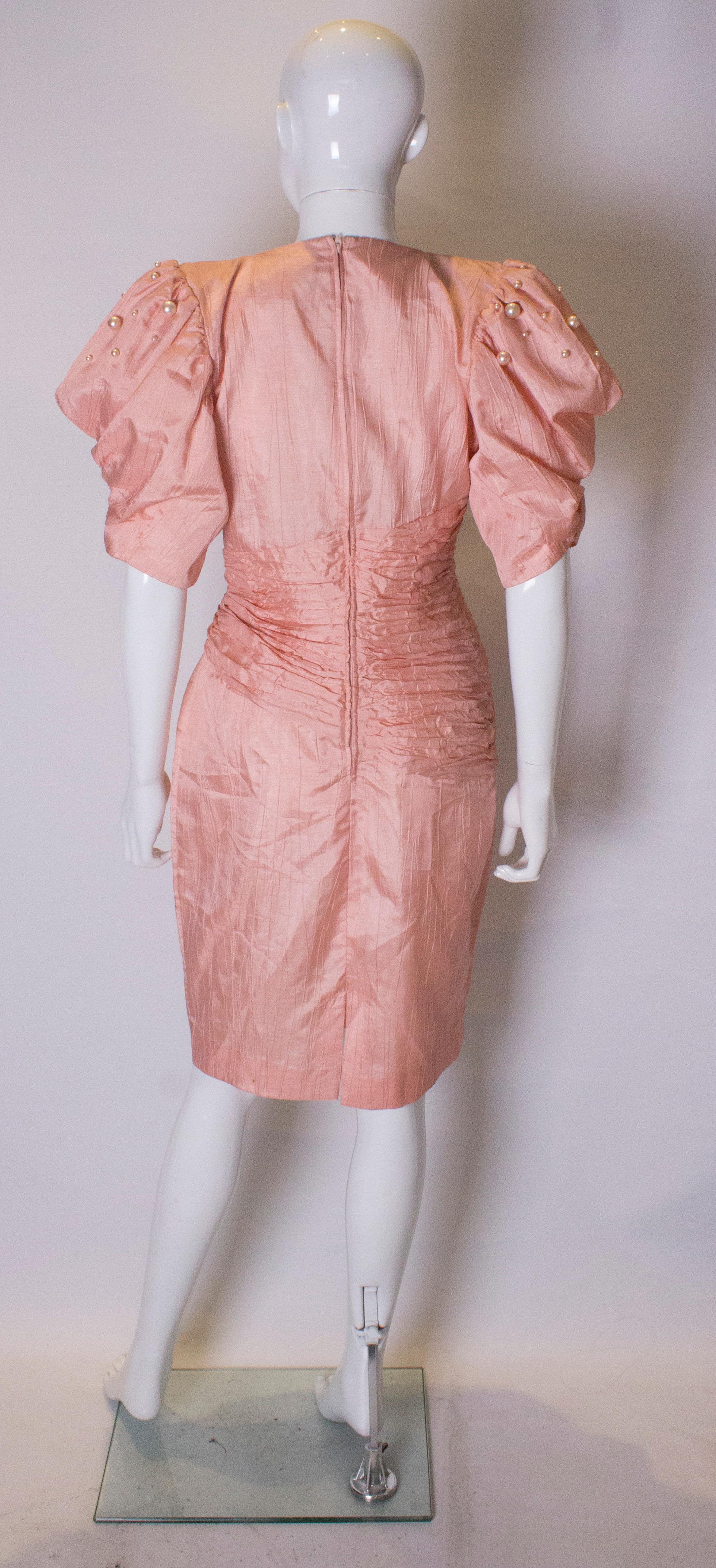 1980s Cocktail Dress in Powder Pink with Pearl Decoration. For Sale 1