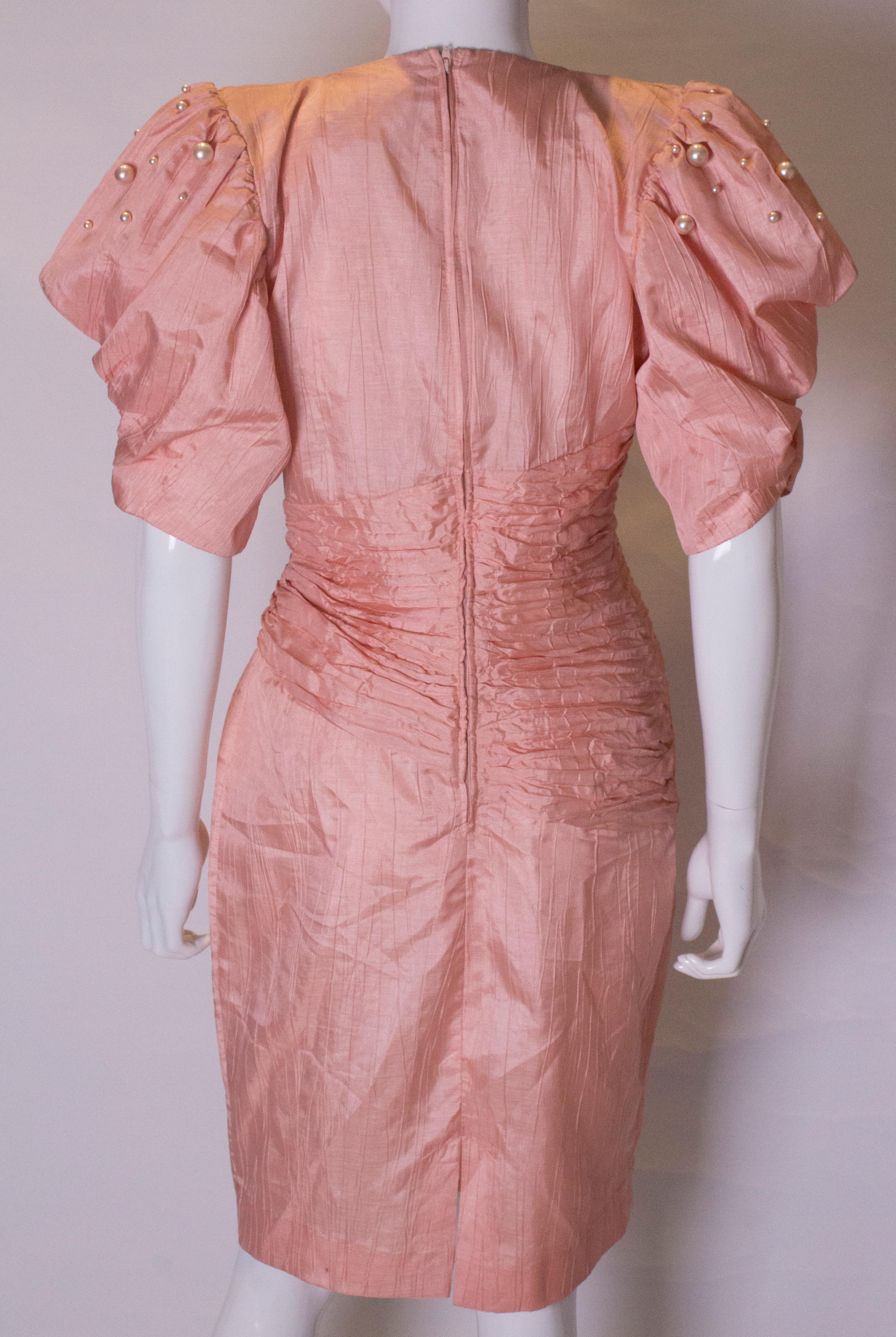 1980s Cocktail Dress in Powder Pink with Pearl Decoration. For Sale 2