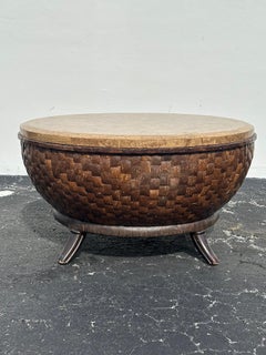 Schnadig Coconut Wood Drum Tessellated Stone Coffee Table
