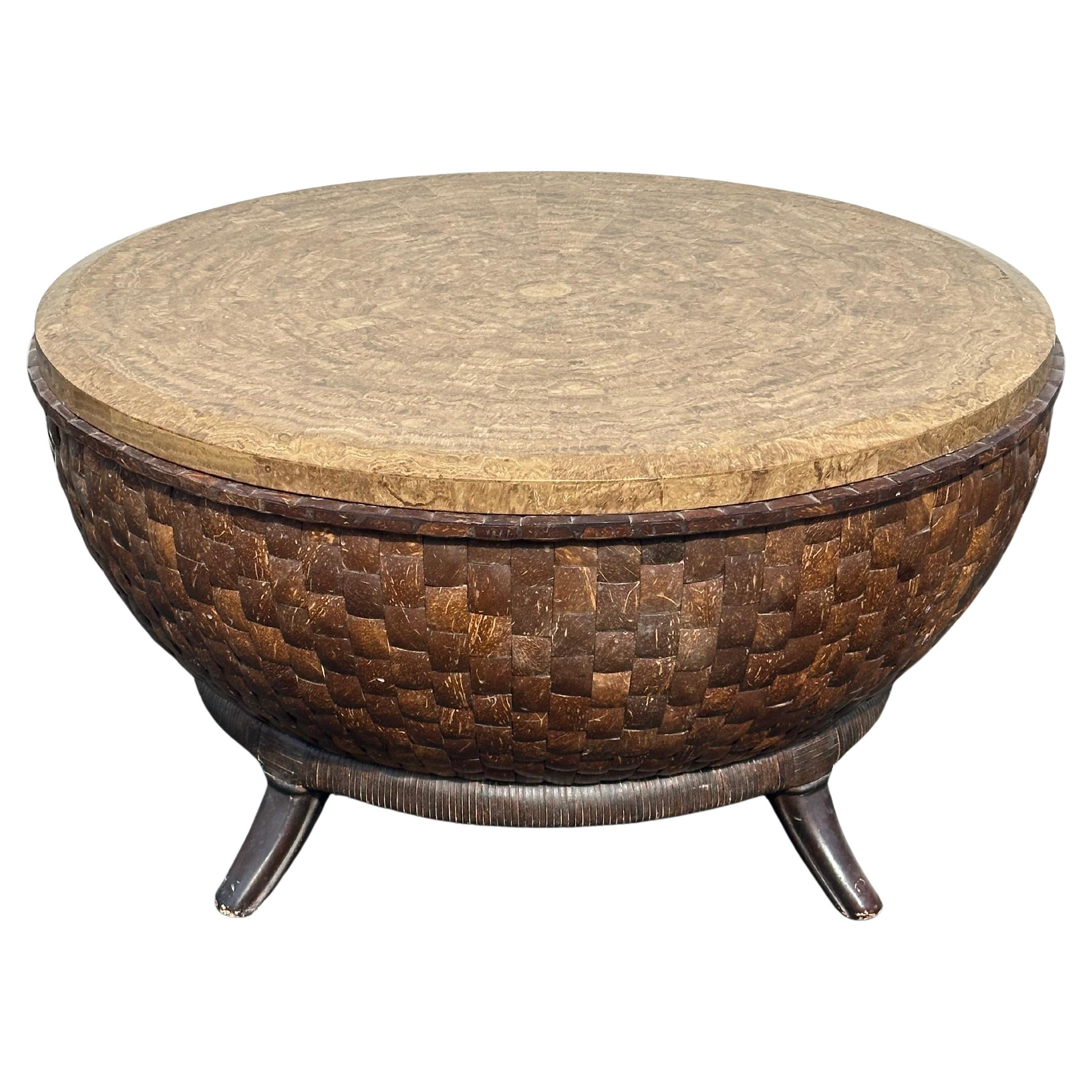 1980s Coconut Wood Sculptural Coffee Table