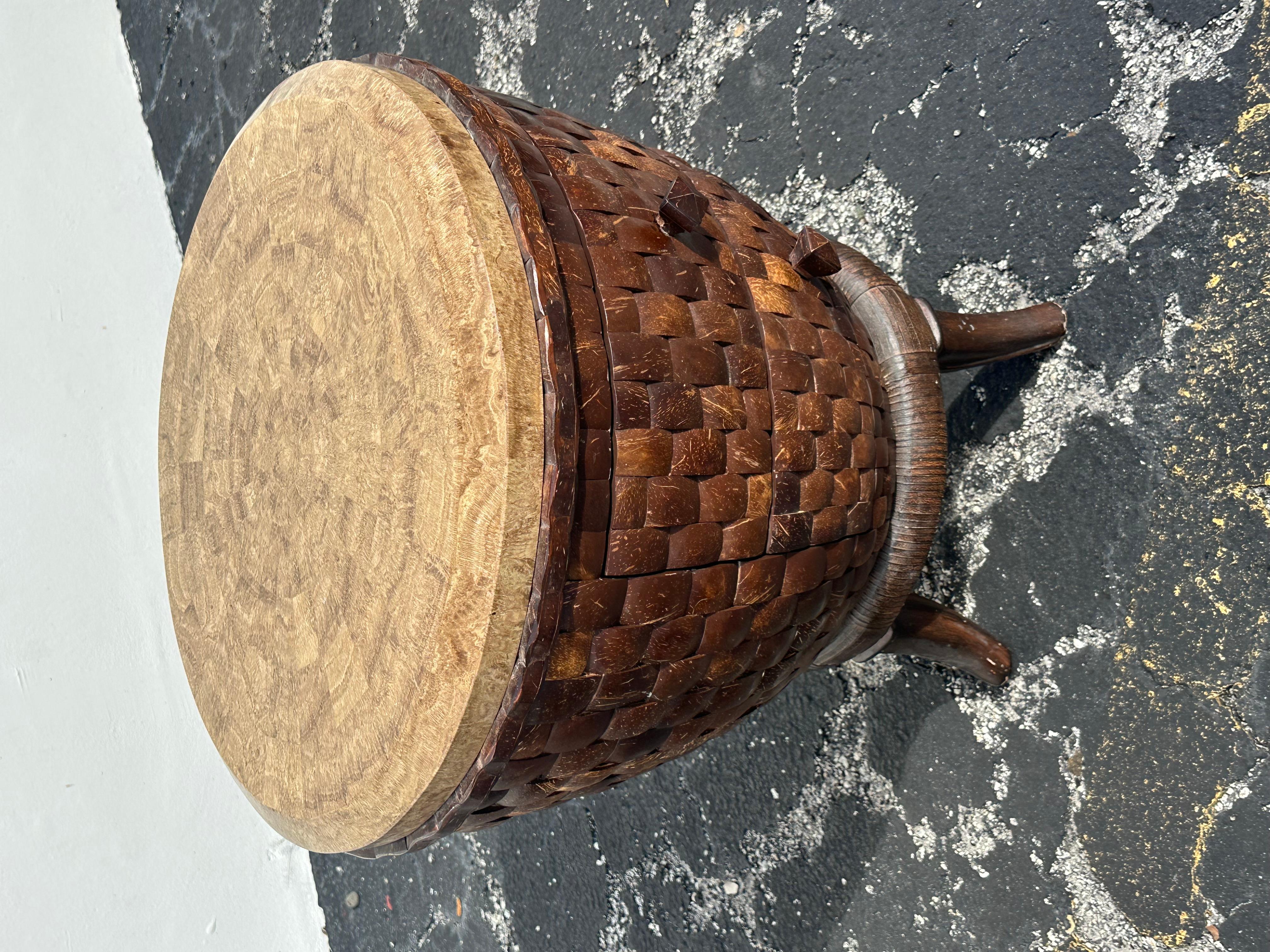 1980s Coconut Wood Sculptural End Tables, Set of 2 For Sale 3