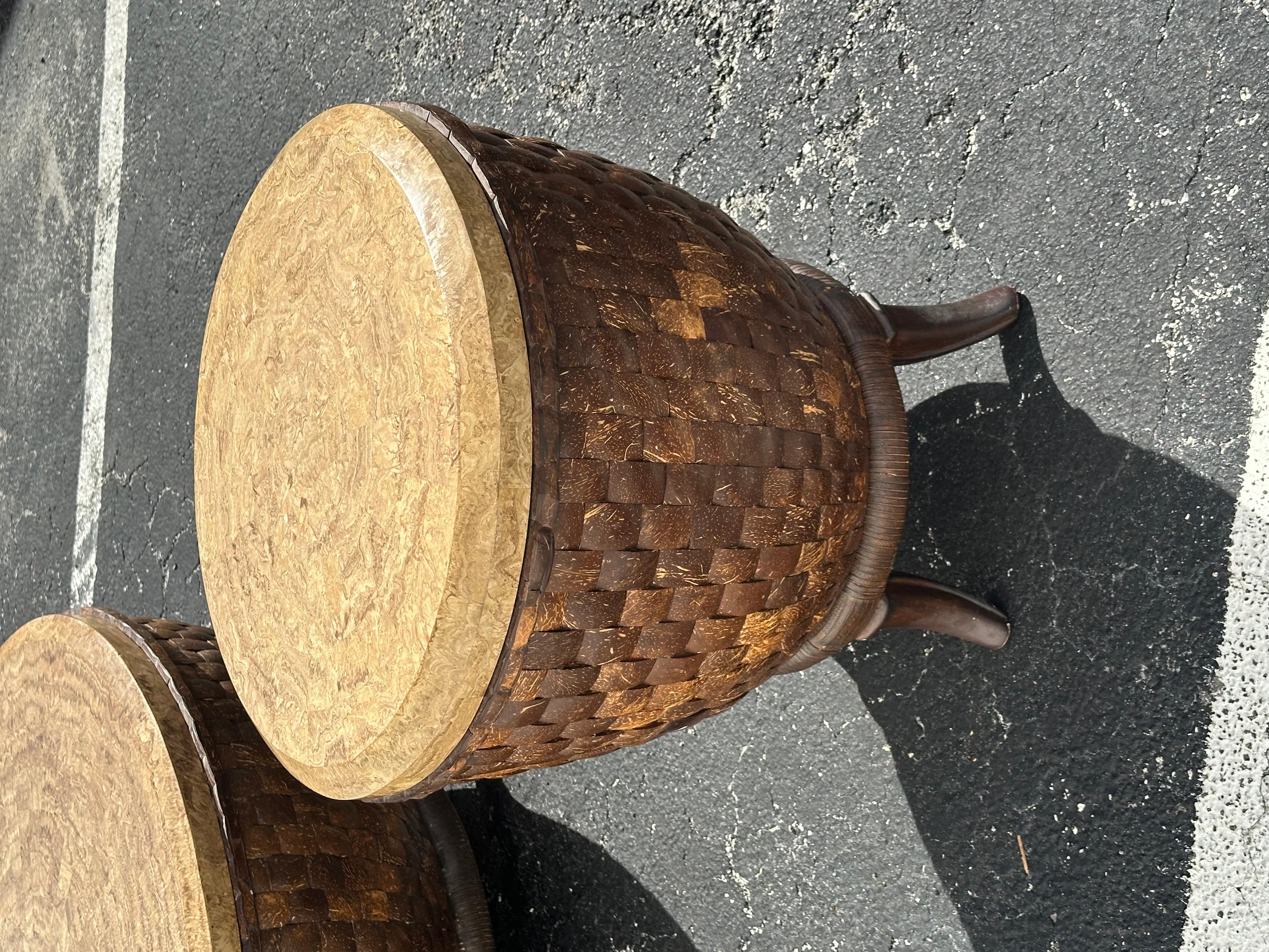 1980s Coconut Wood Sculptural End Tables, Set of 2 For Sale 5